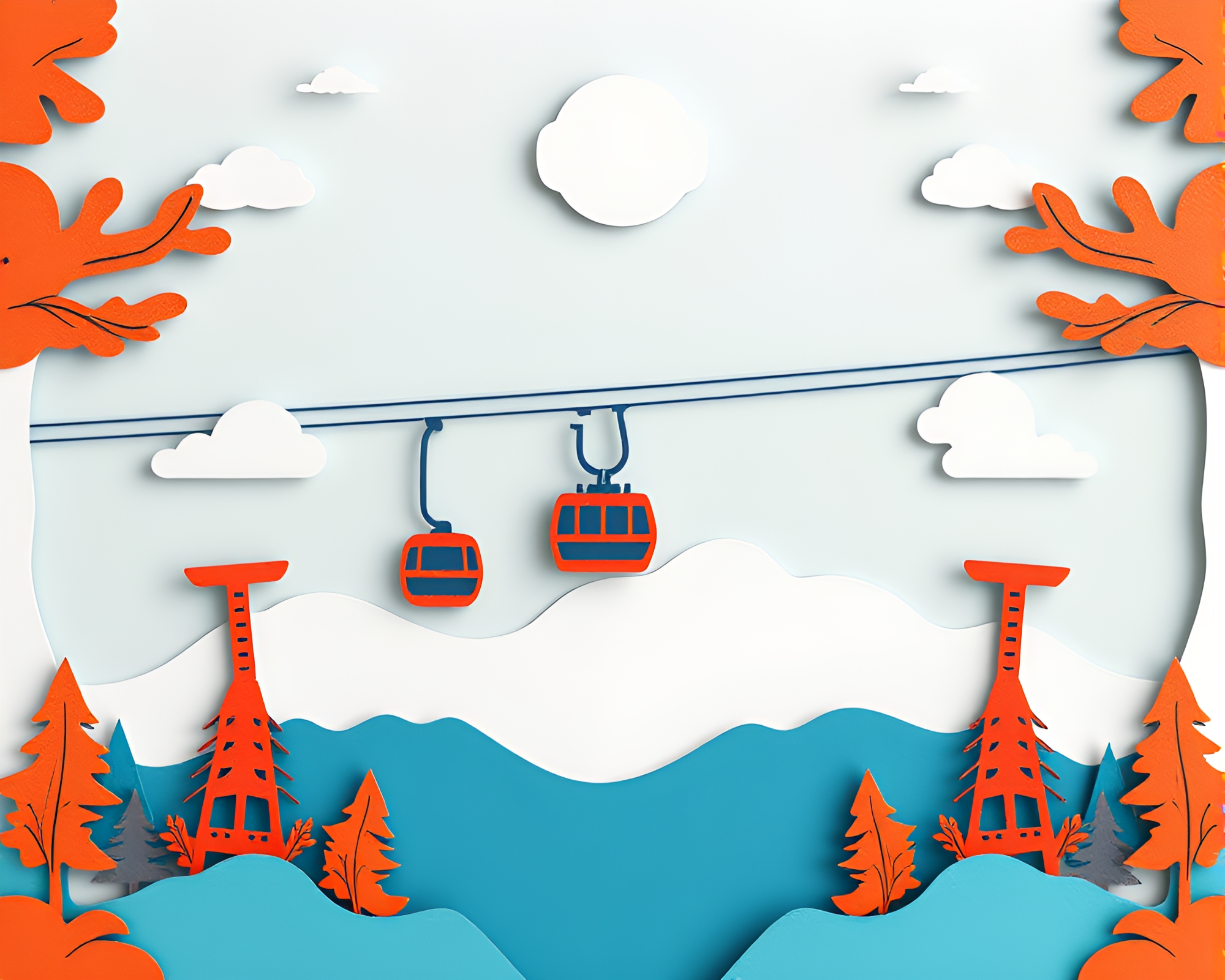 Symmetrical Paper-cut Gondola Lift Triad – free AI stock image