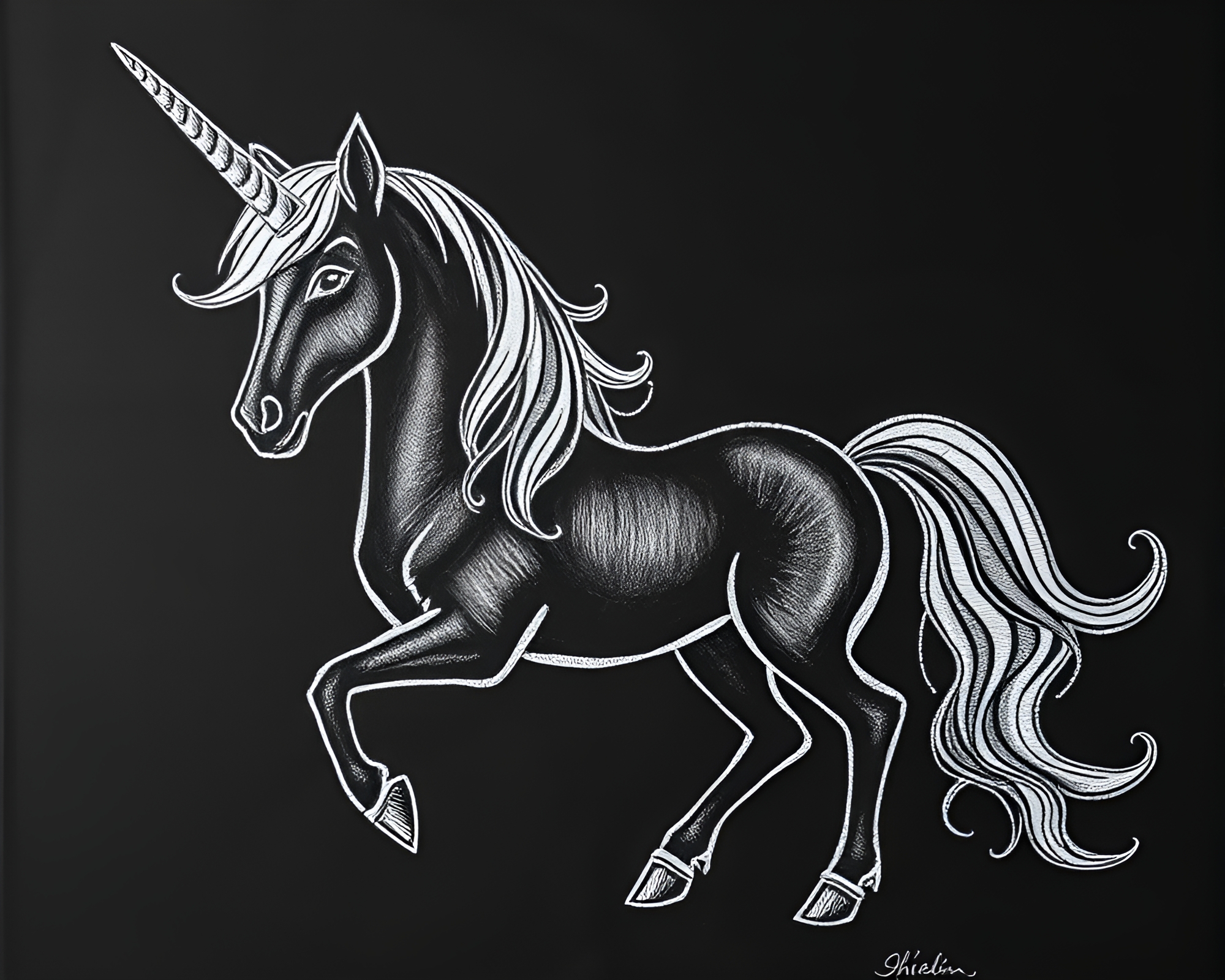 Dark Unicorn Underpainting Stitched Pattern Composition – free AI stock image
