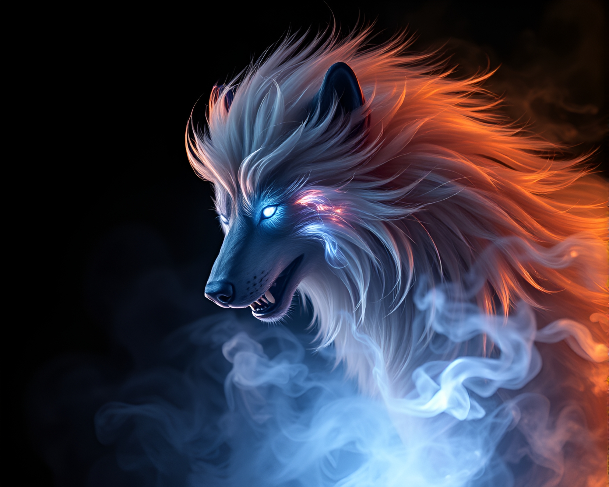 Werewolf in Torchlight Smoke Swirl – free AI stock image