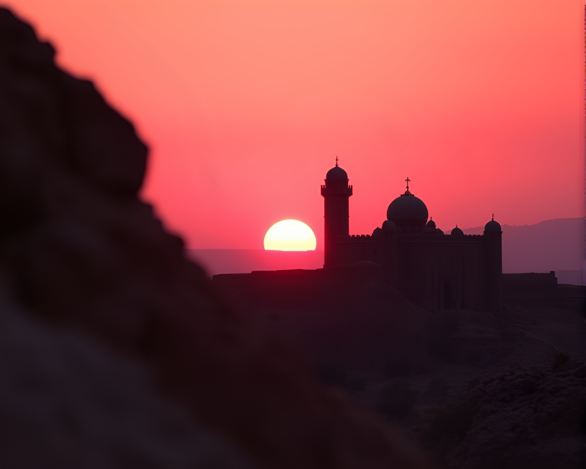 Sunrise Glow Over Deserted Castle Stitched Pattern – free AI stock image
