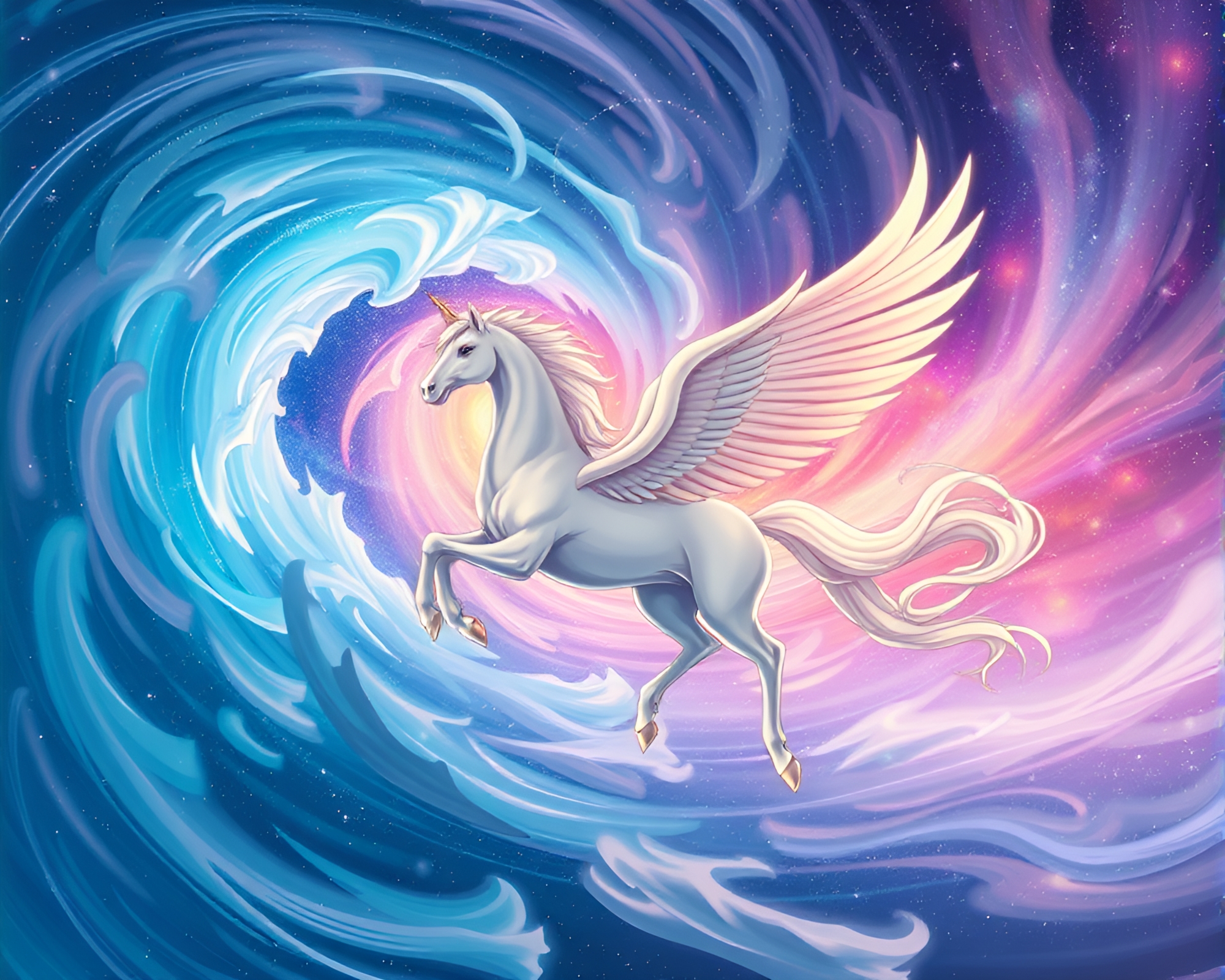 Celestial Pegasus in Anime Swirl Vortex – free AI stock image
