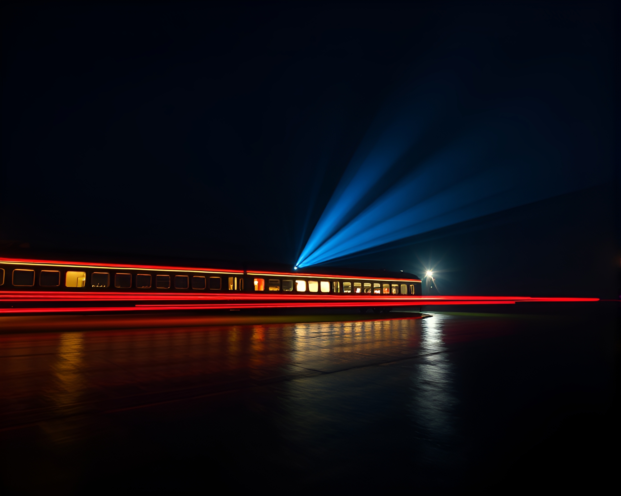 Oceanic Club Train Light Trails – free AI stock image