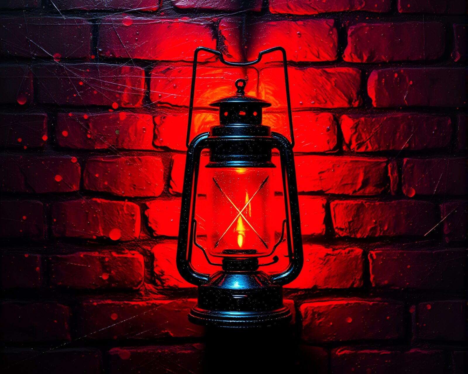 Brick red depth with hologram specks oil lantern mural