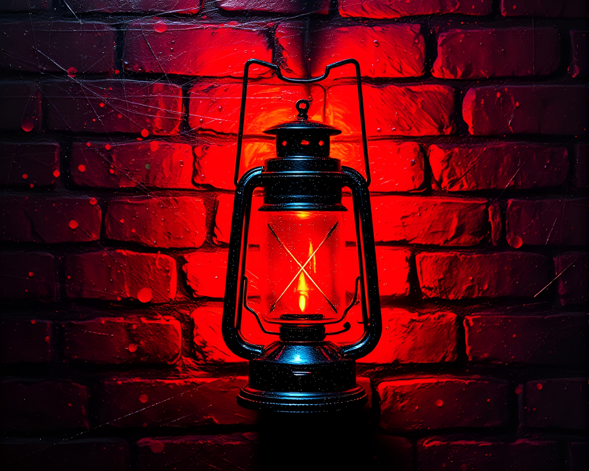 Holographic Oil Lantern Illuminated Mural Painting – free AI stock image