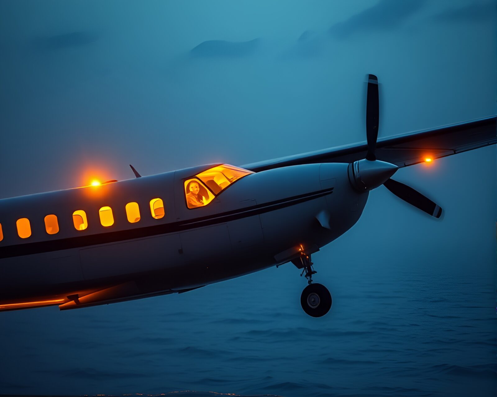 Aerial view of sea plane under unique lighting