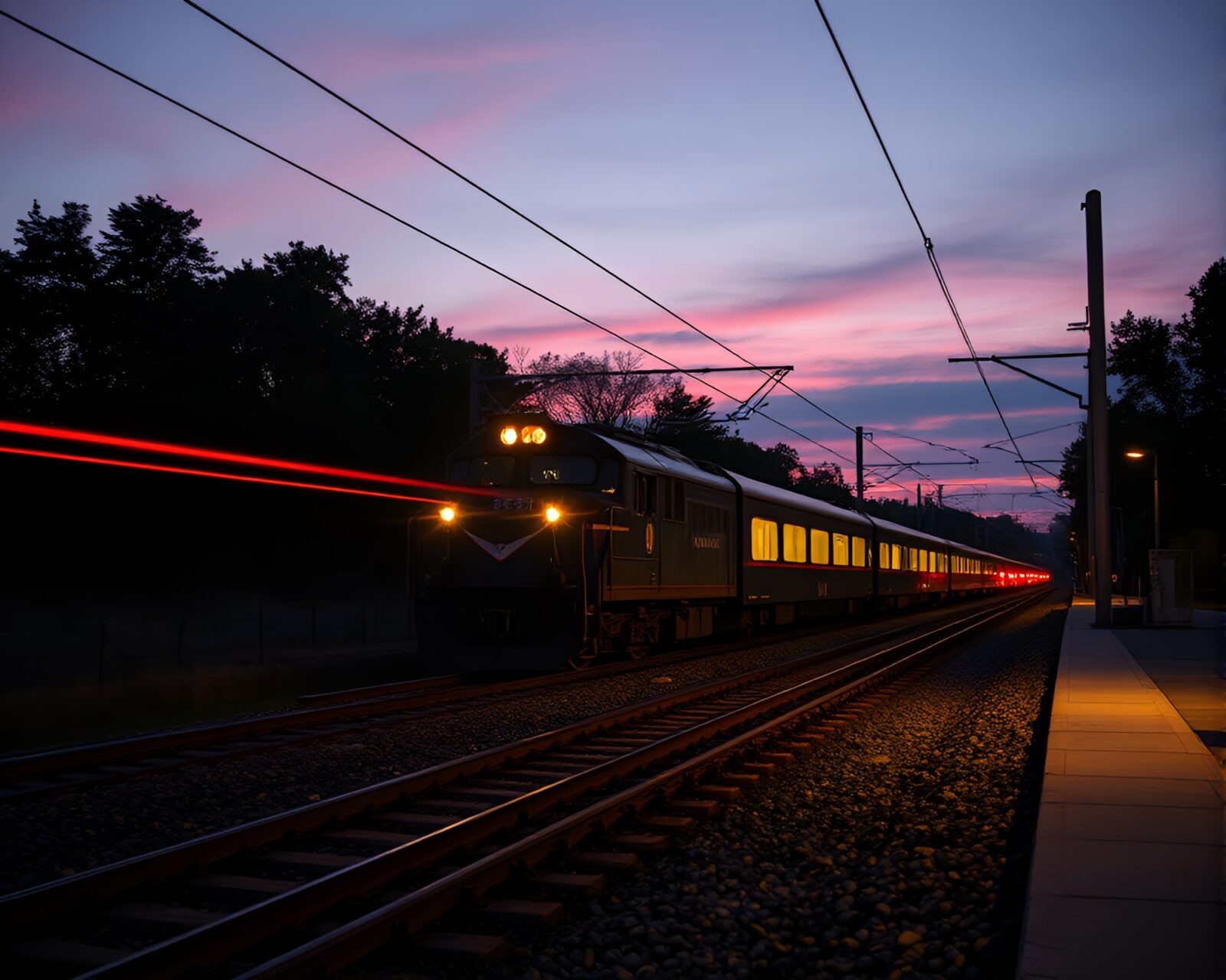 Photorealistic image of an armadillo with train light trails