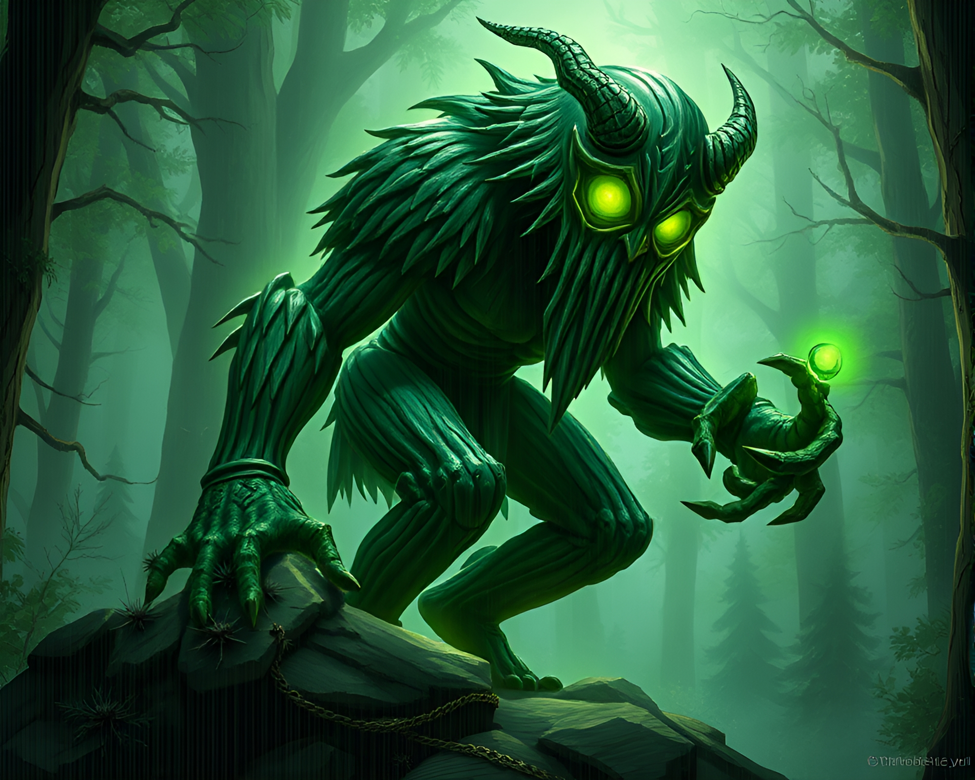Enchanted Golem in Barcode Stripe Forest – free AI stock image
