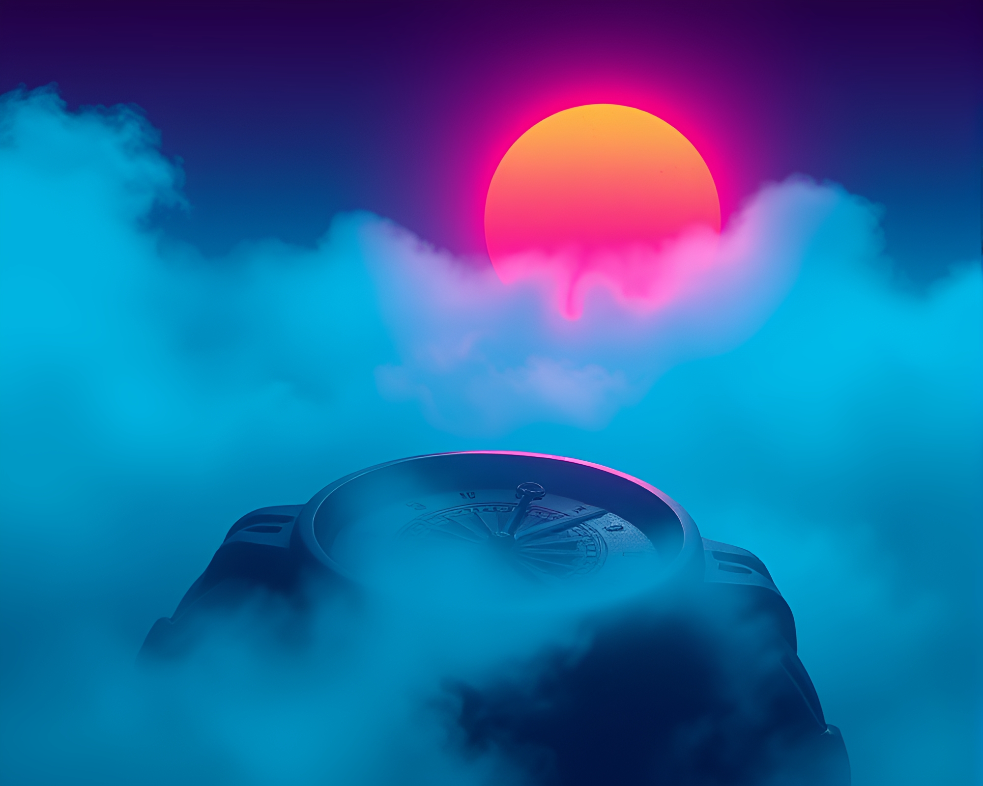 Ethereal Neon Pocket Sundial in Splatter Art – free AI stock image