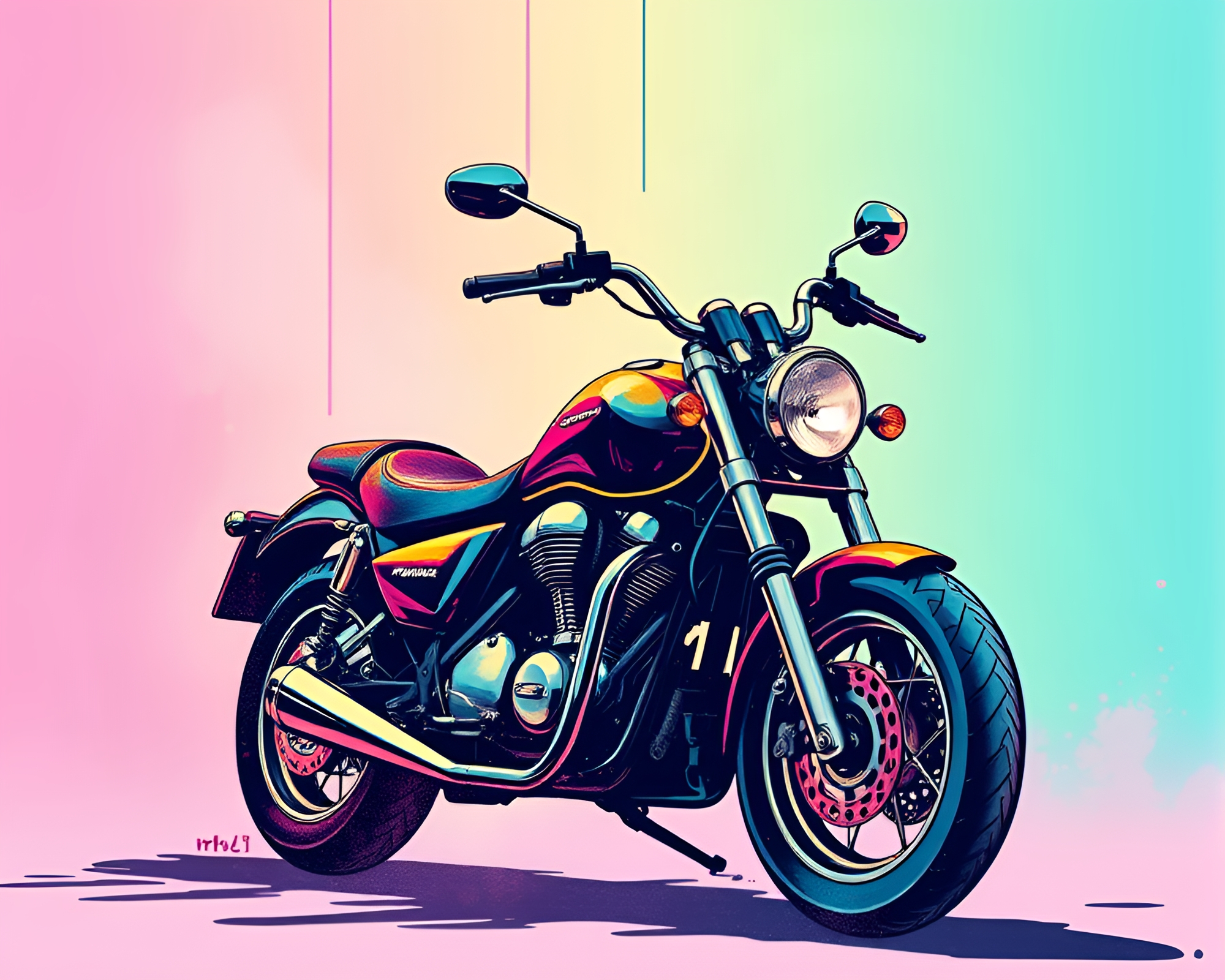 Motorcycle Ride Through Aurora Ink Drips – free AI stock image
