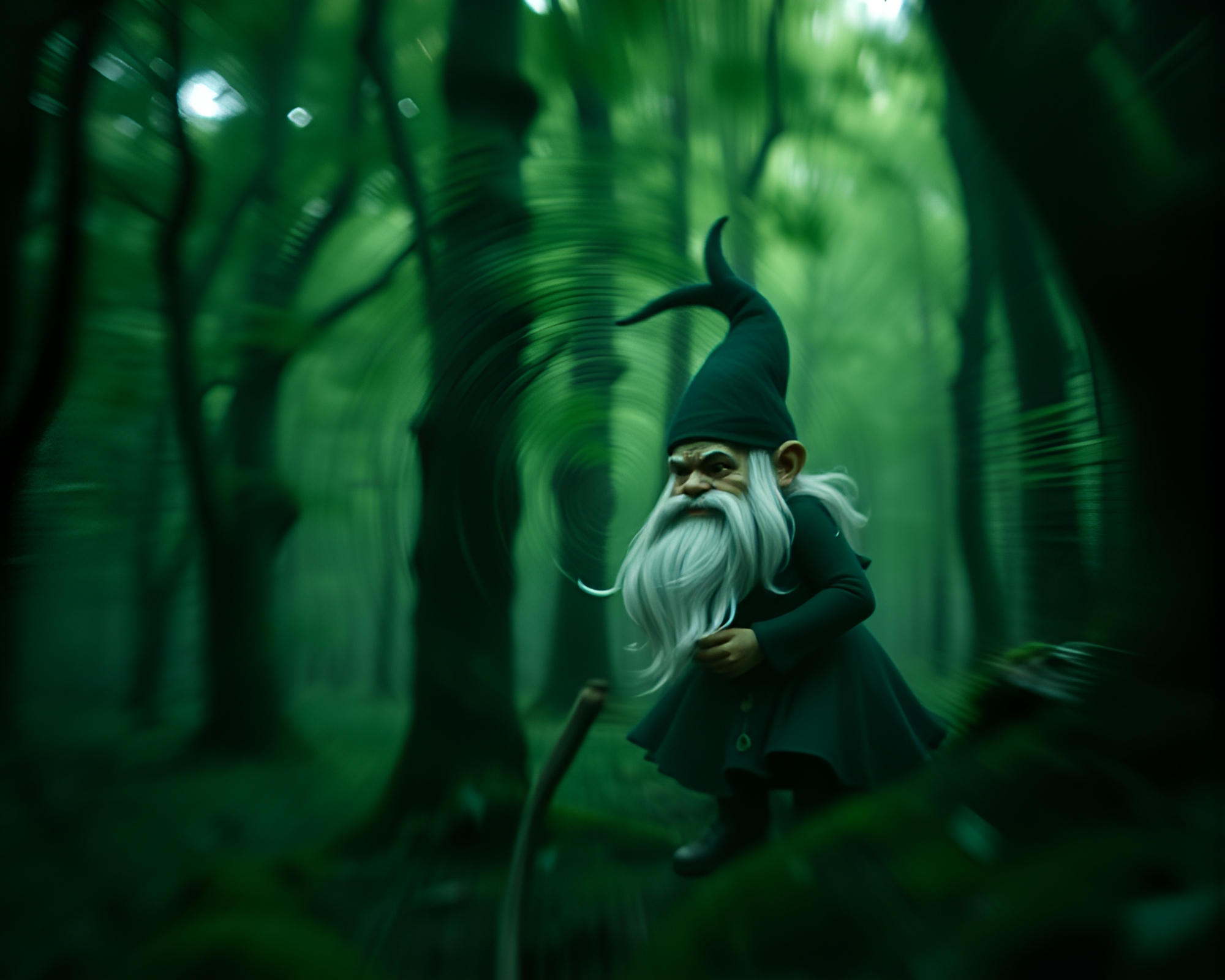 Enchanted Forest Dwarf Under Lens Distortion Swirl – free AI stock image