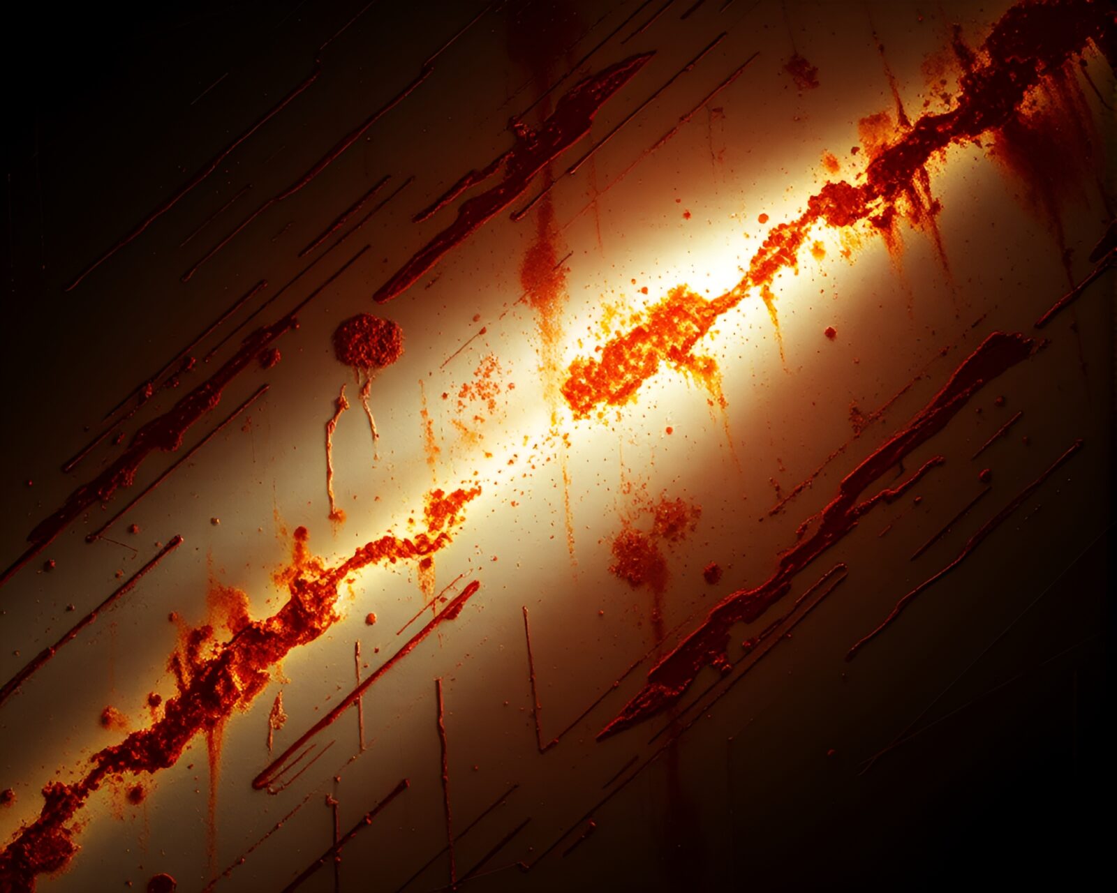 Voxel art depicting rust stain streaks in cosmic horror theme
