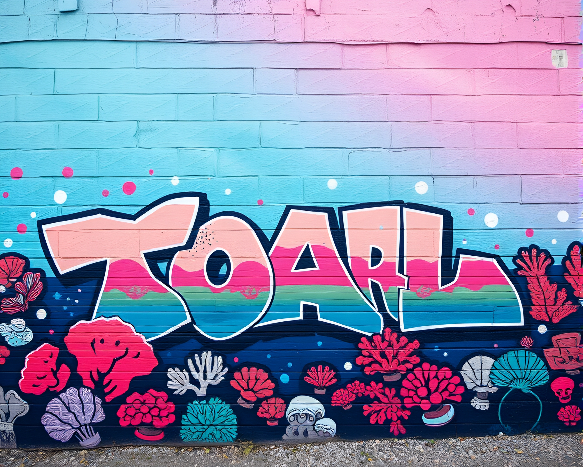 Vibrant Coral Atoll Mural: Retro Color Fade – free AI stock image