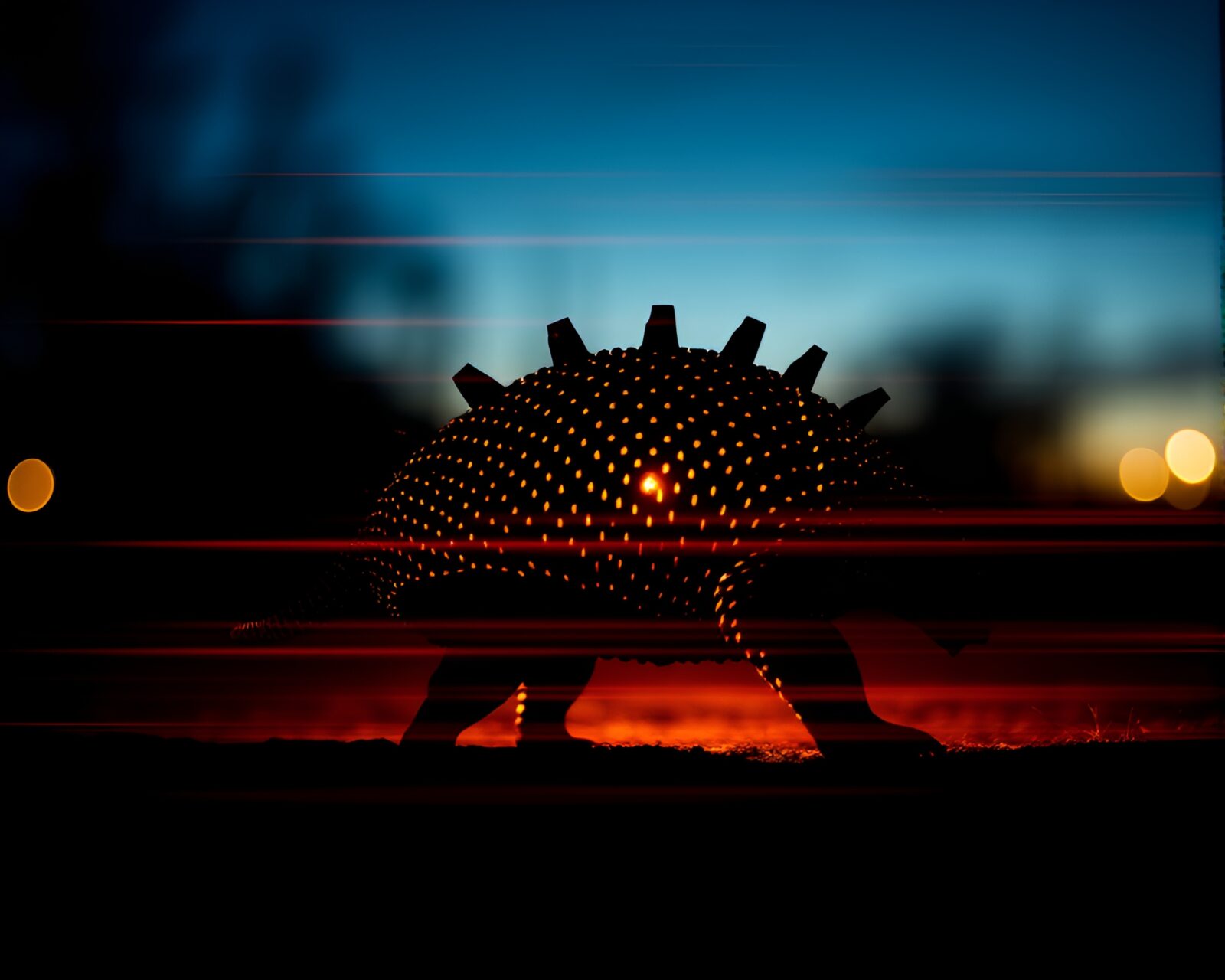Cool dawn light casting halftone armadillo silhouette