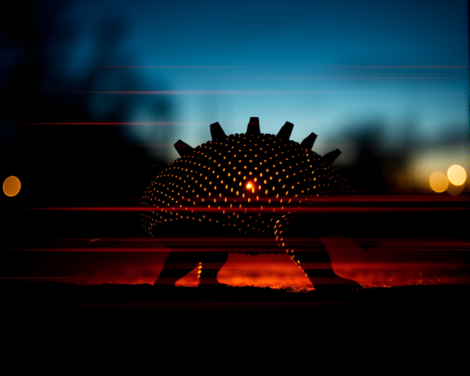 Halftone grid double exposure armadillo at dawn – free AI stock image