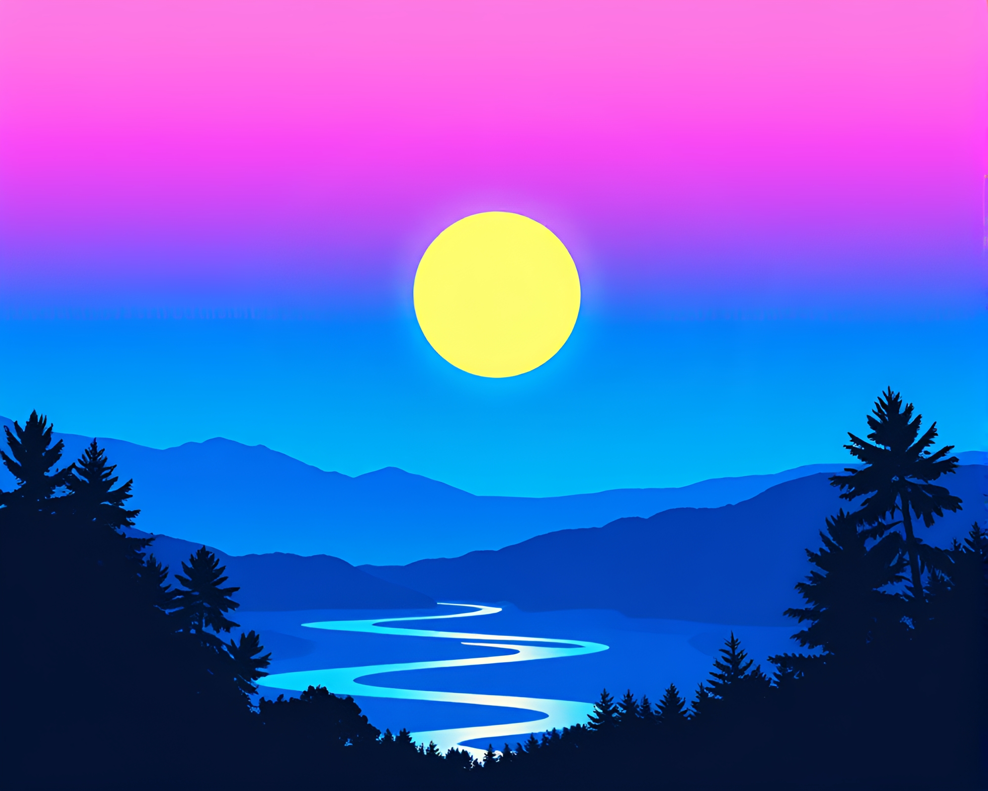 Vaporwave Solar Eclipse with Foil Stamping Compositions – free AI stock image
