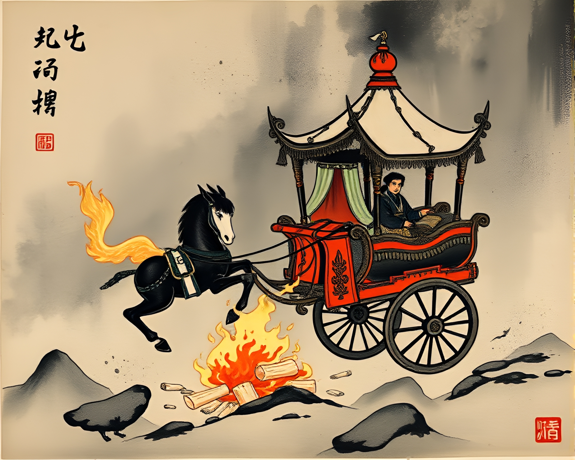 Ancient Chariot Racing by the Fireplace Glow – free AI stock image