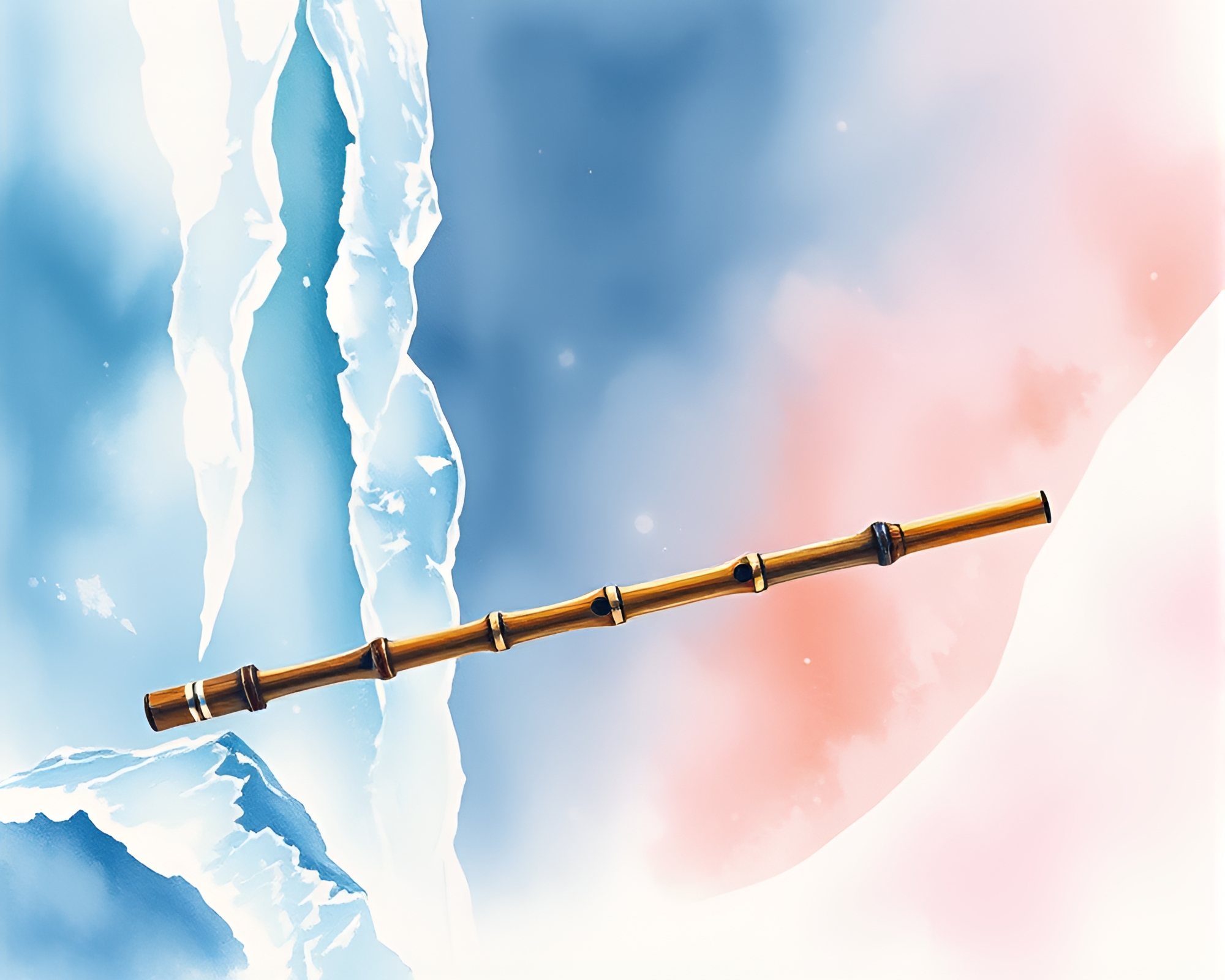 Frozen Melody: Bamboo Flute in Ice Crystals – free AI stock image