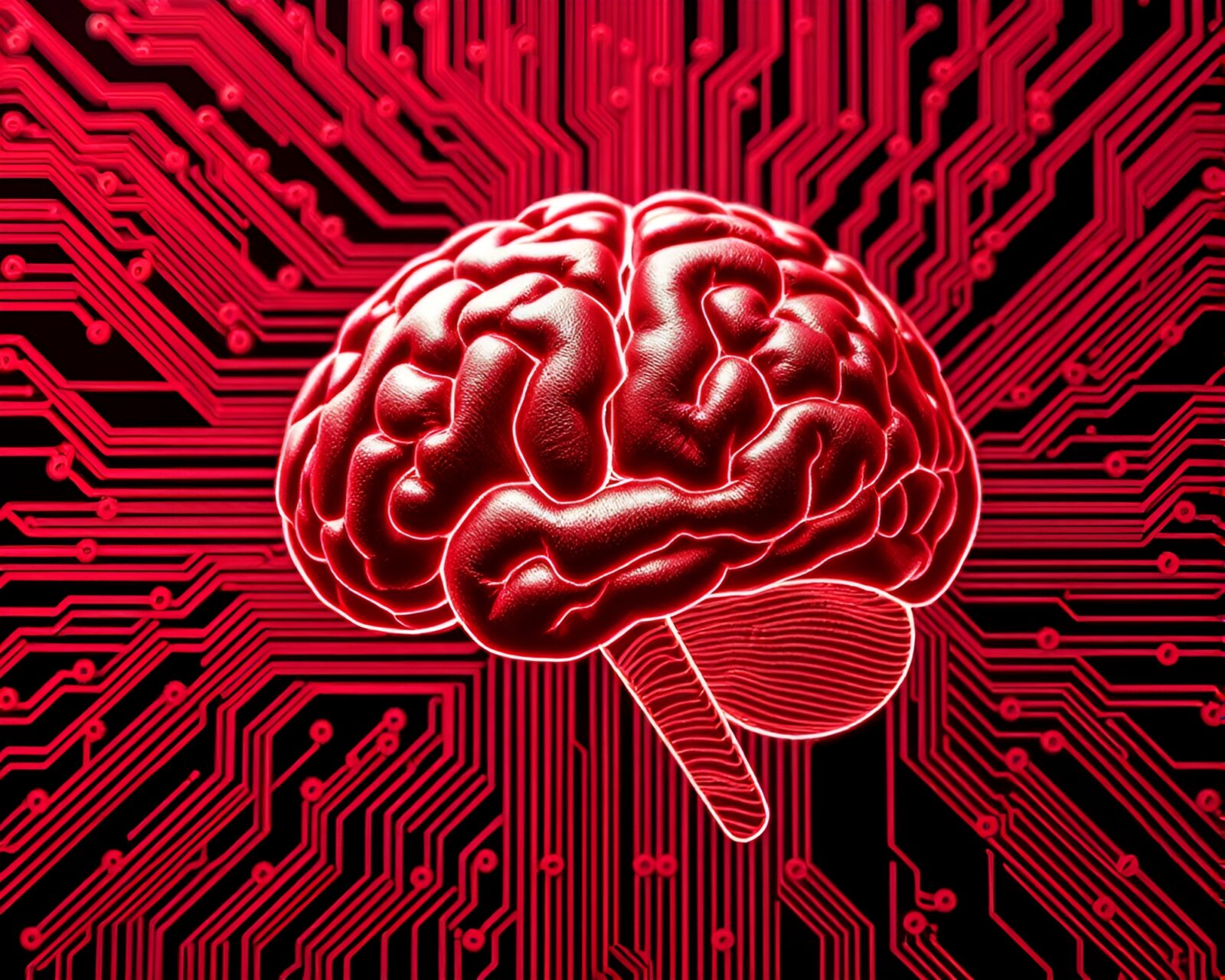 Futuristic circuitry pattern glowing in red hues concept