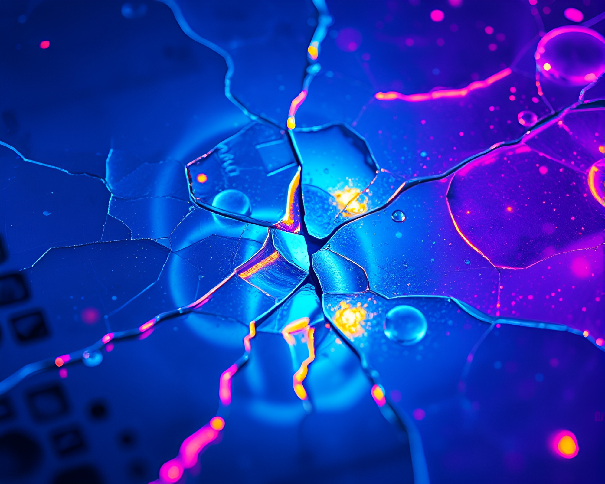 Neon Ice Reflection Crack Through Camera Lens – free AI stock image