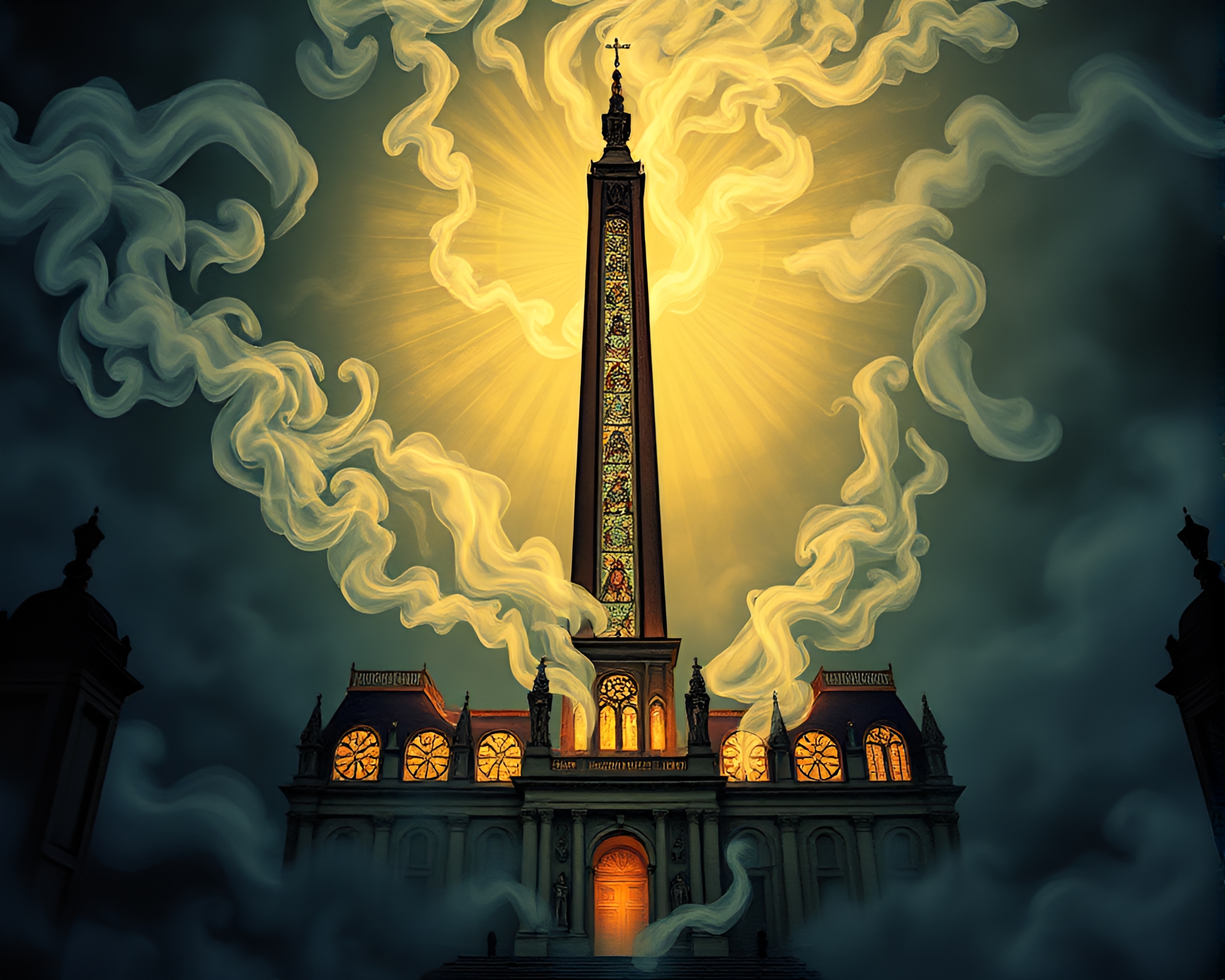 Smoke Plume Wrapped Obelisk in Engraved Light – free AI stock image