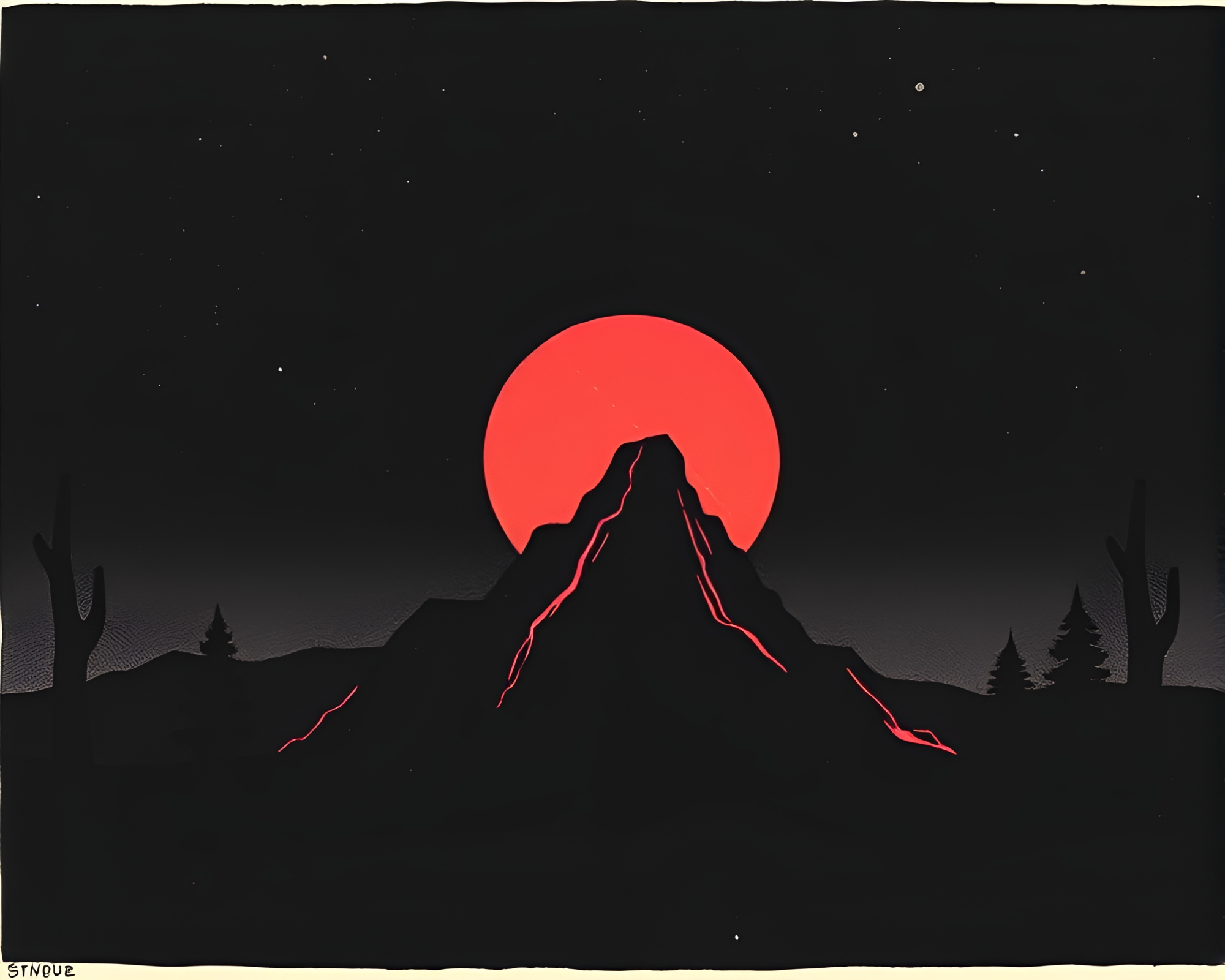 Monolithic Negative Space: Woodcut Print in Jewel Tones – free AI stock image