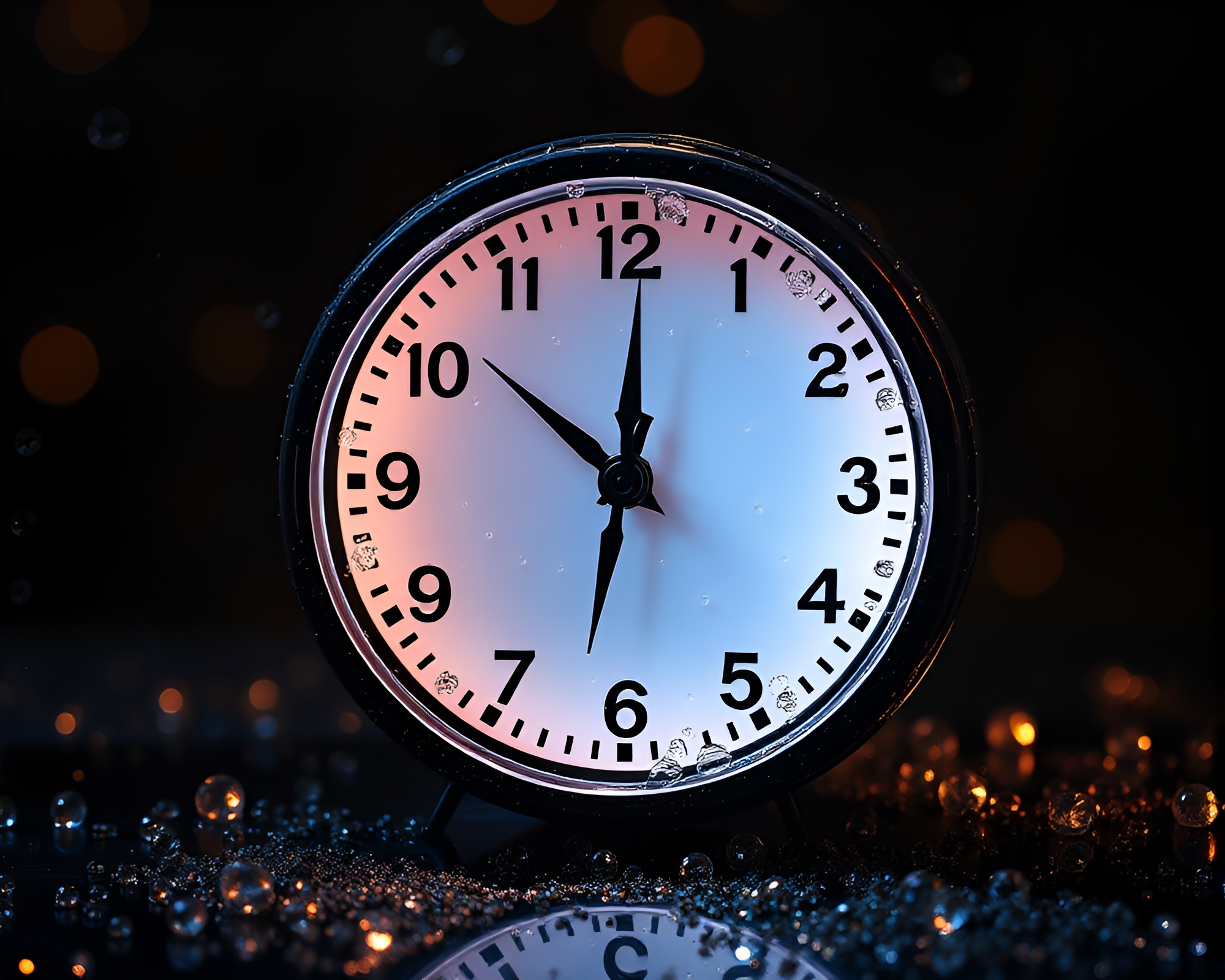Glistening Raindrops on Antique Clock Face – free AI stock image