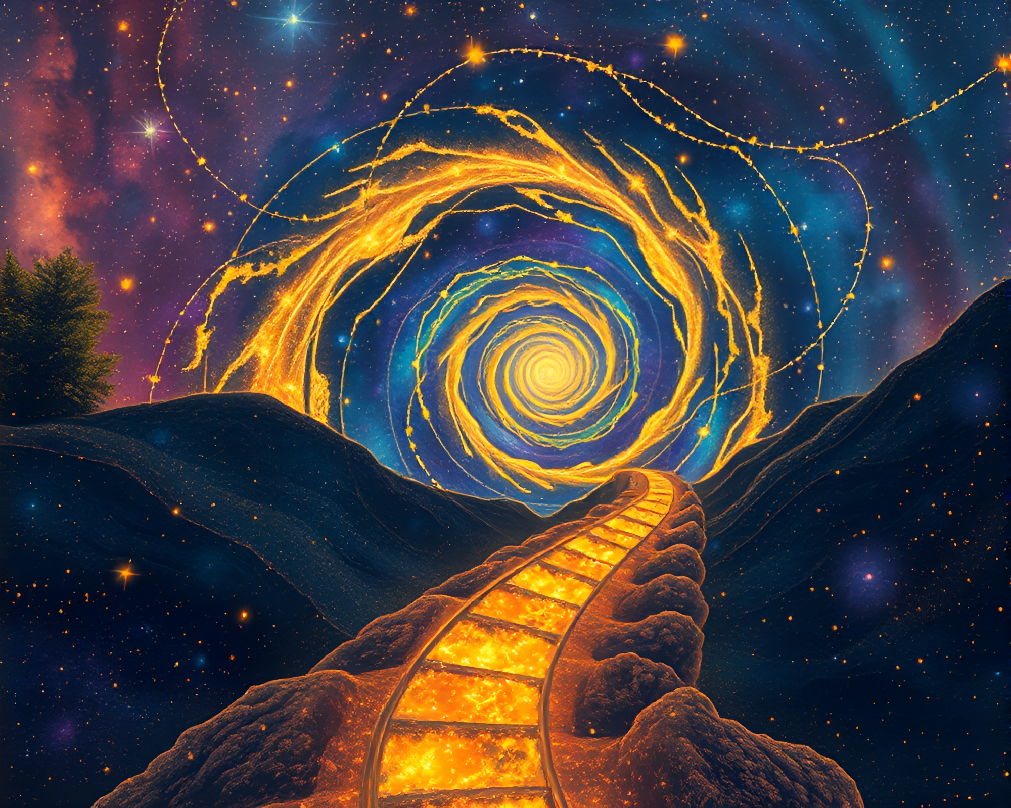 Cosmic Cable Car: Golden Spiral Journey – free AI stock image