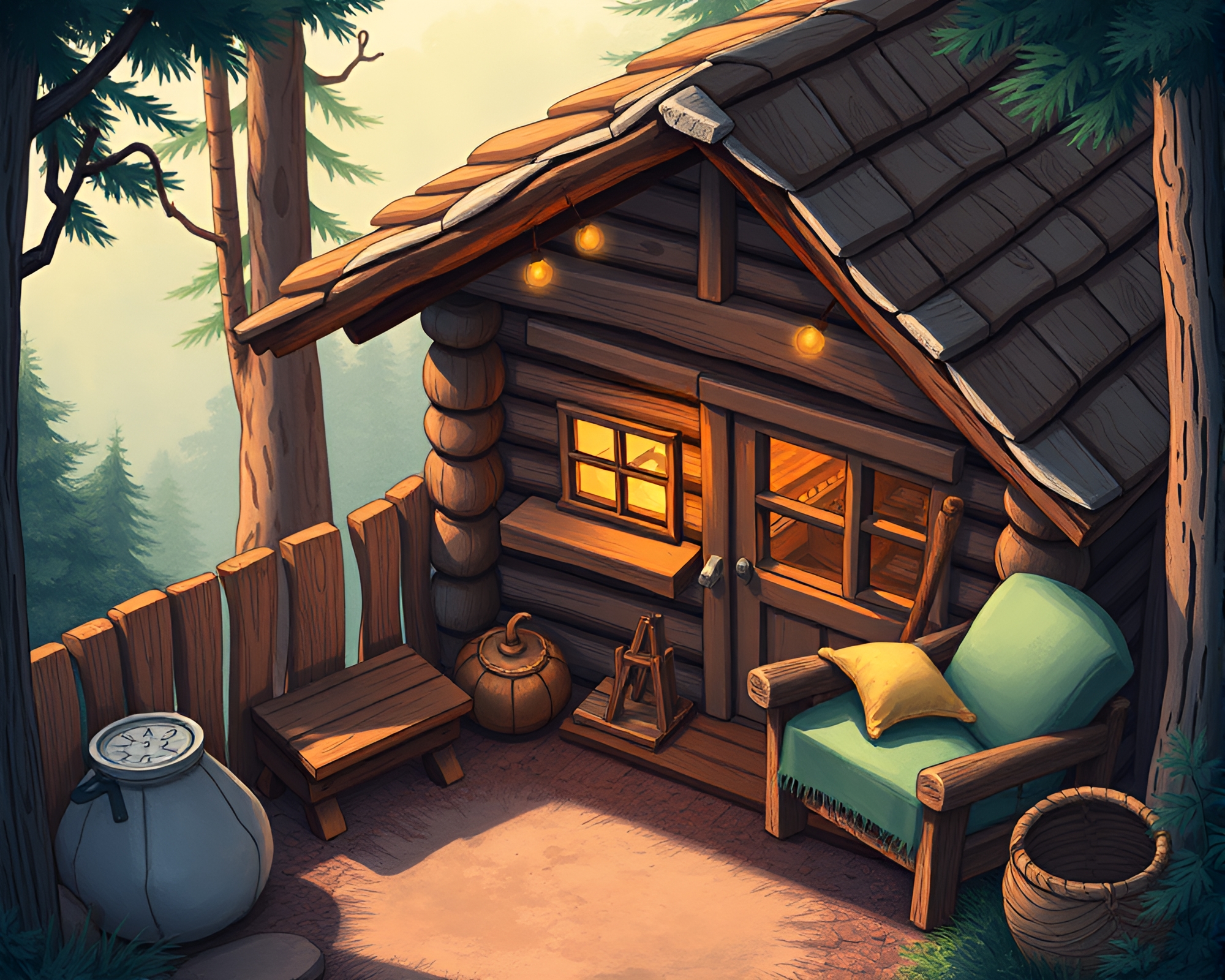 Enchanted Rustic Cabin: Children’s Book Illustration – free AI stock image