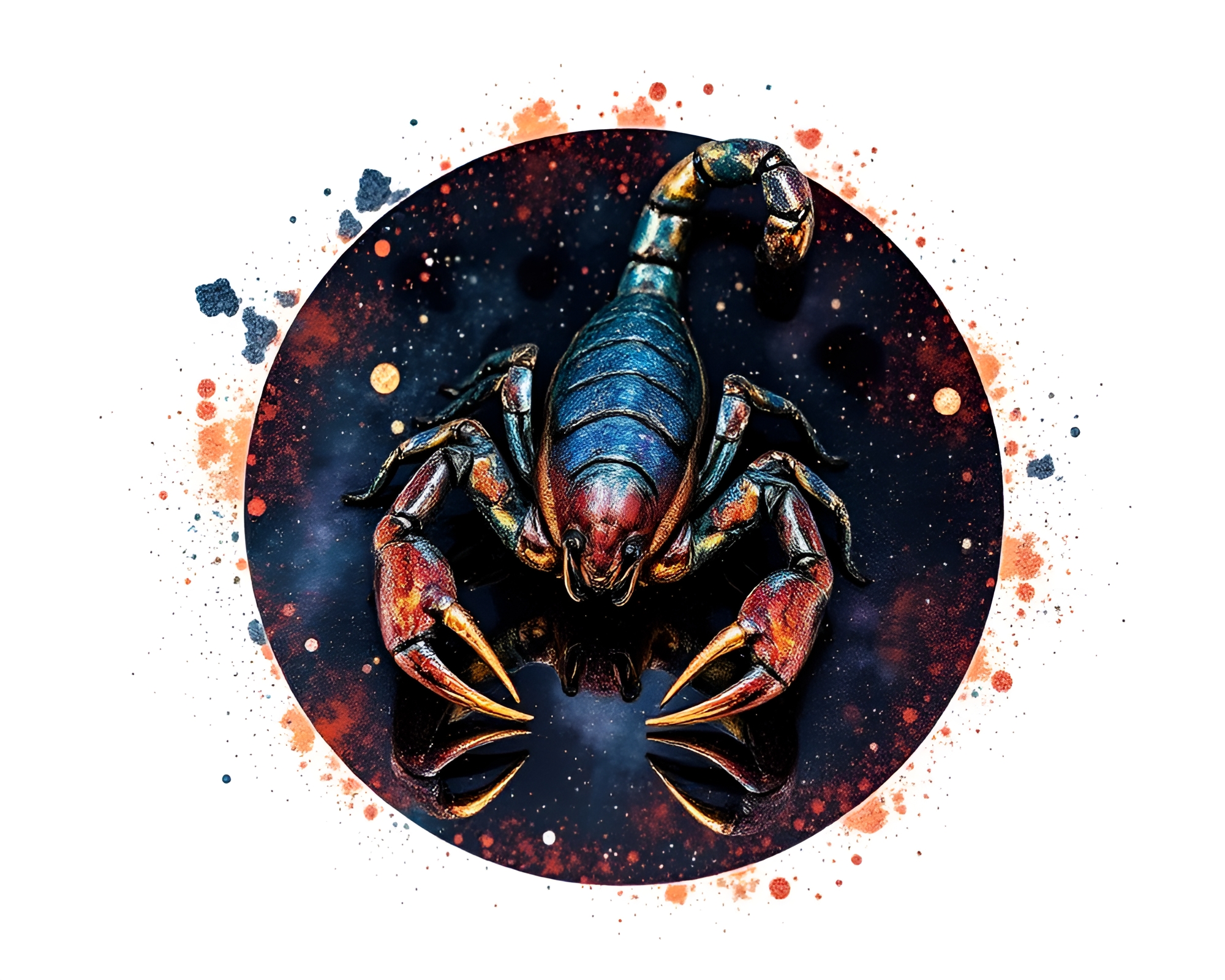 Spectral Scorpion Double Reflection in Cosmic Dust – free AI stock image