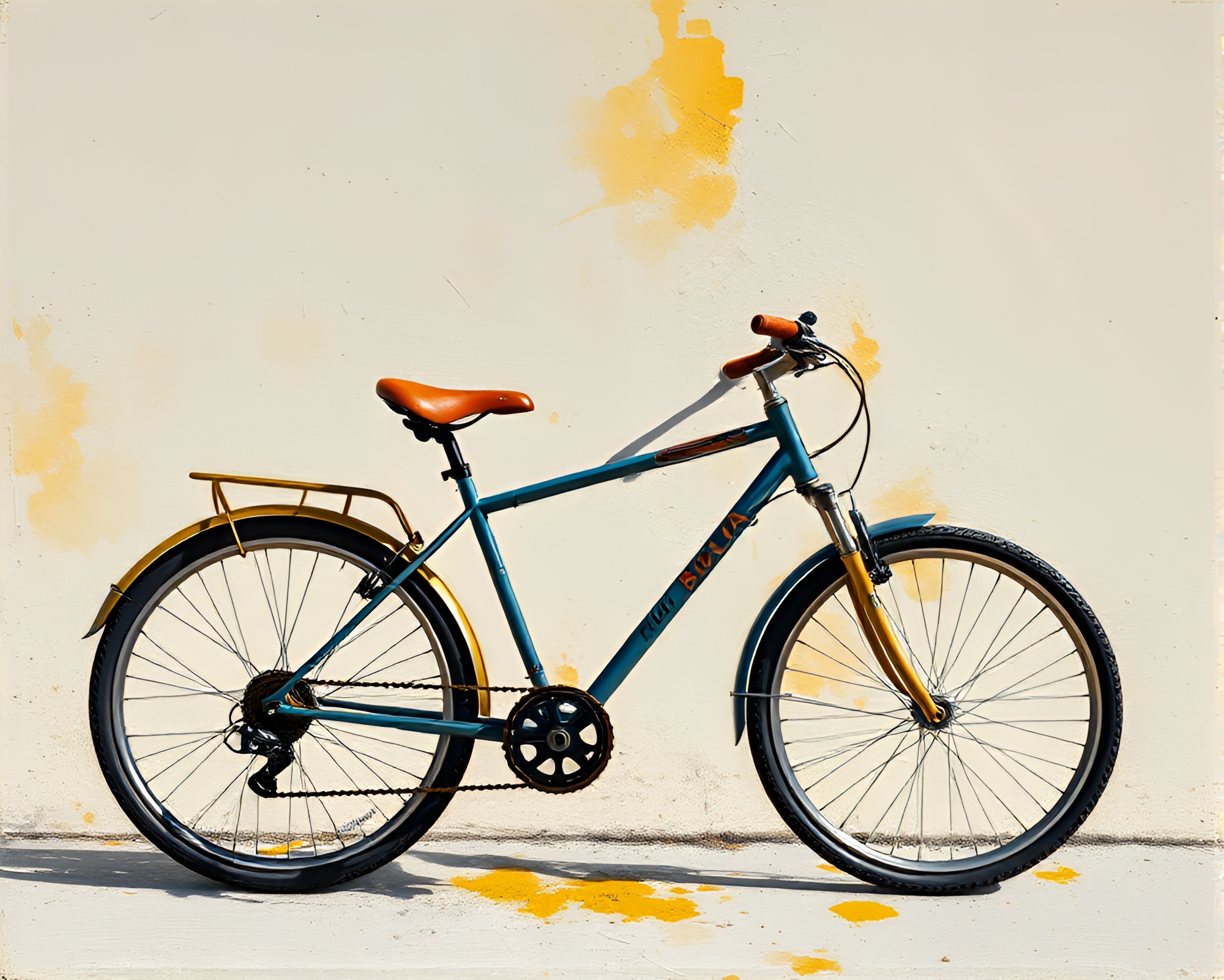 Solar-Powered Bike in Minimalist Egg Tempera Style – free AI stock image
