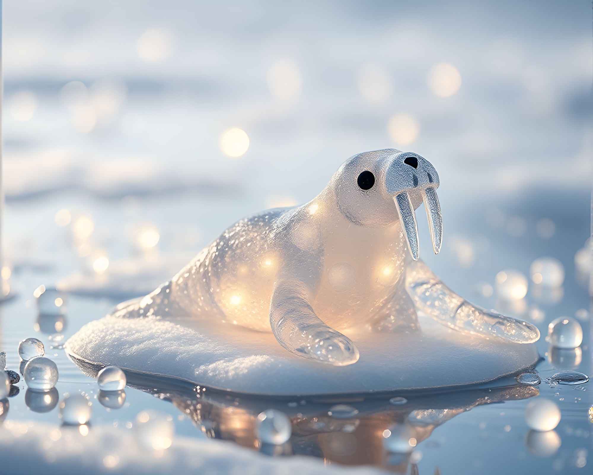 Snow-Kissed Walrus in Utopian Glass Bead World – free AI stock image