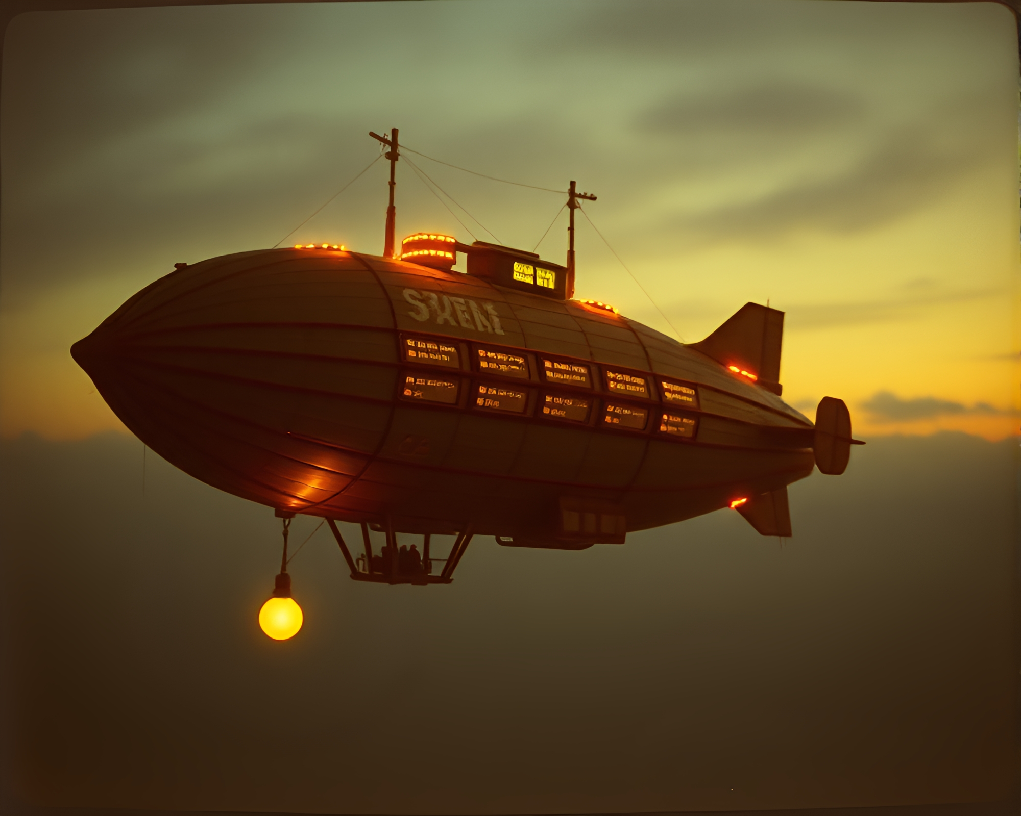 Steampunk Airship at Dawn in Retro Film Grain – free AI stock image