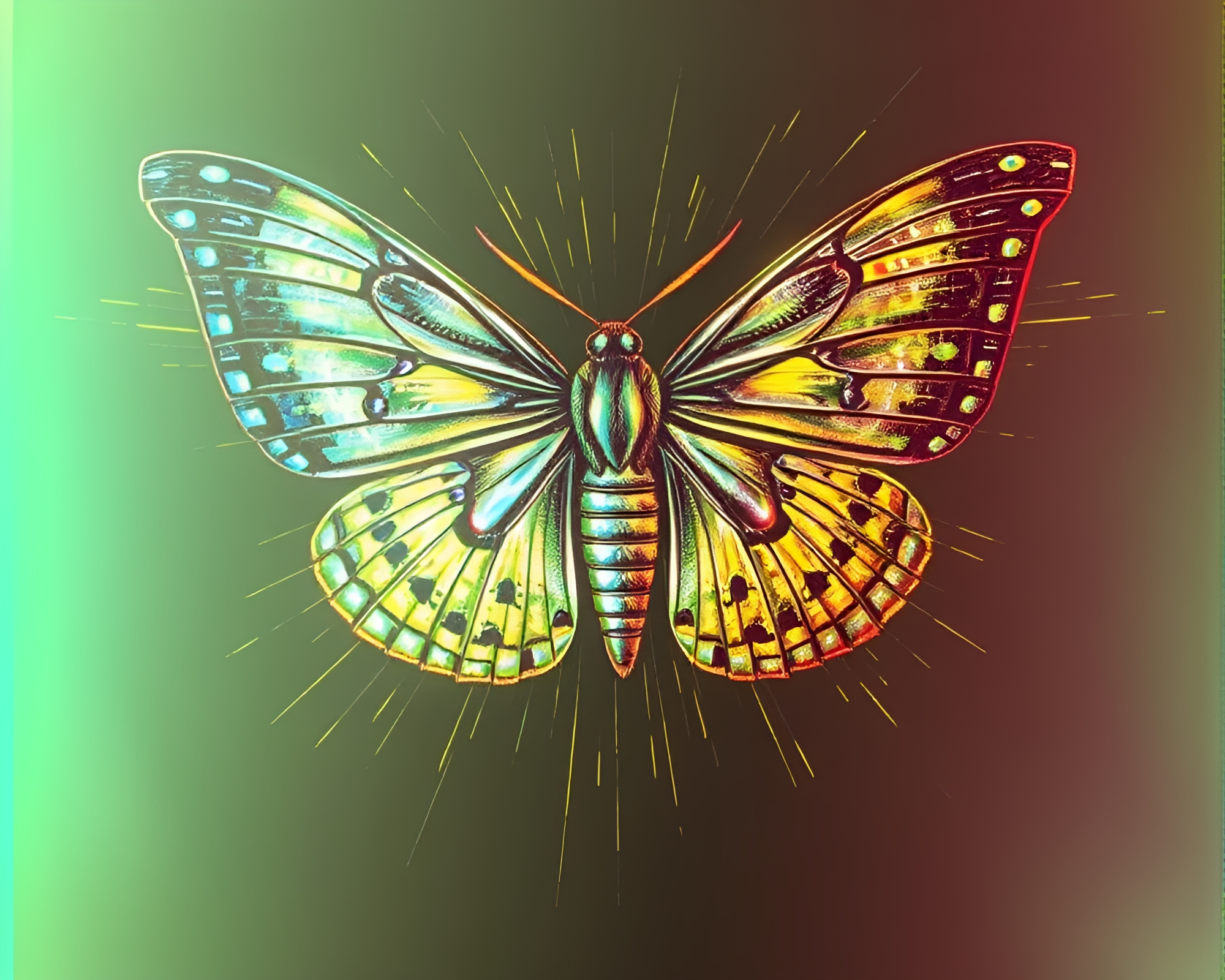 Moth illuminated by glitching god rays – free AI stock image