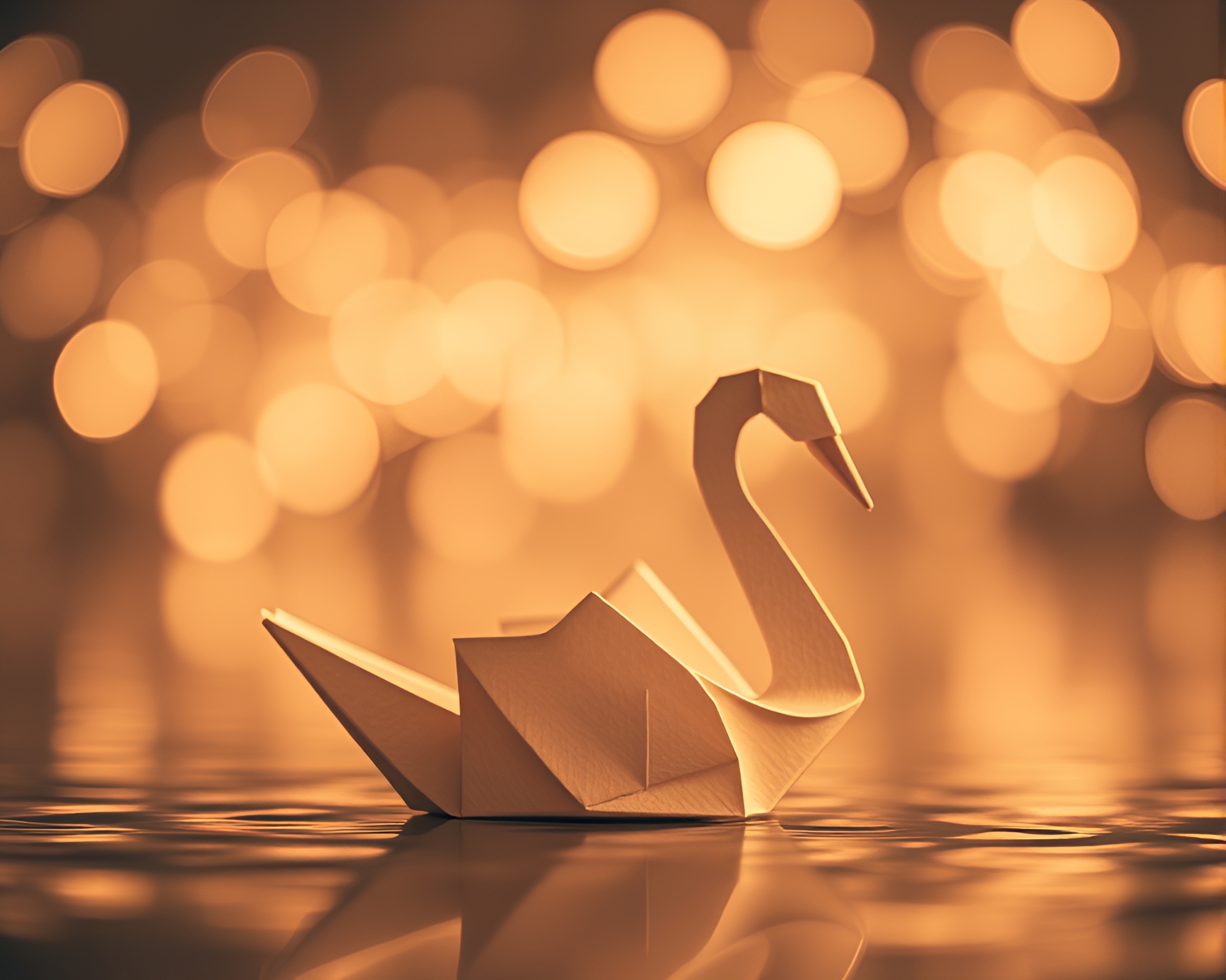 Bokeh Origami Swan in Sepia Skeuomorphic Setting – free AI stock image