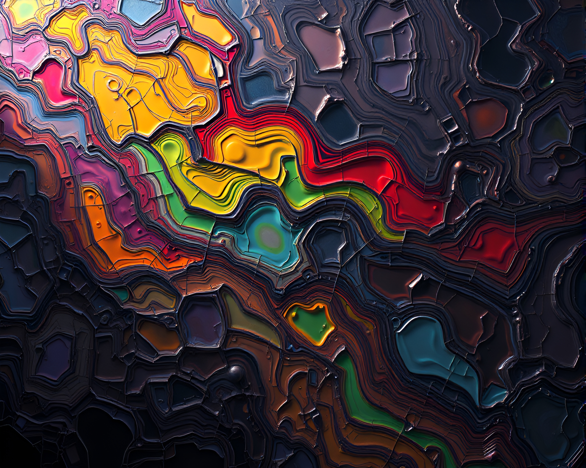 Oil Slick Rainbow in M.C. Escher Tessellation – free AI stock image