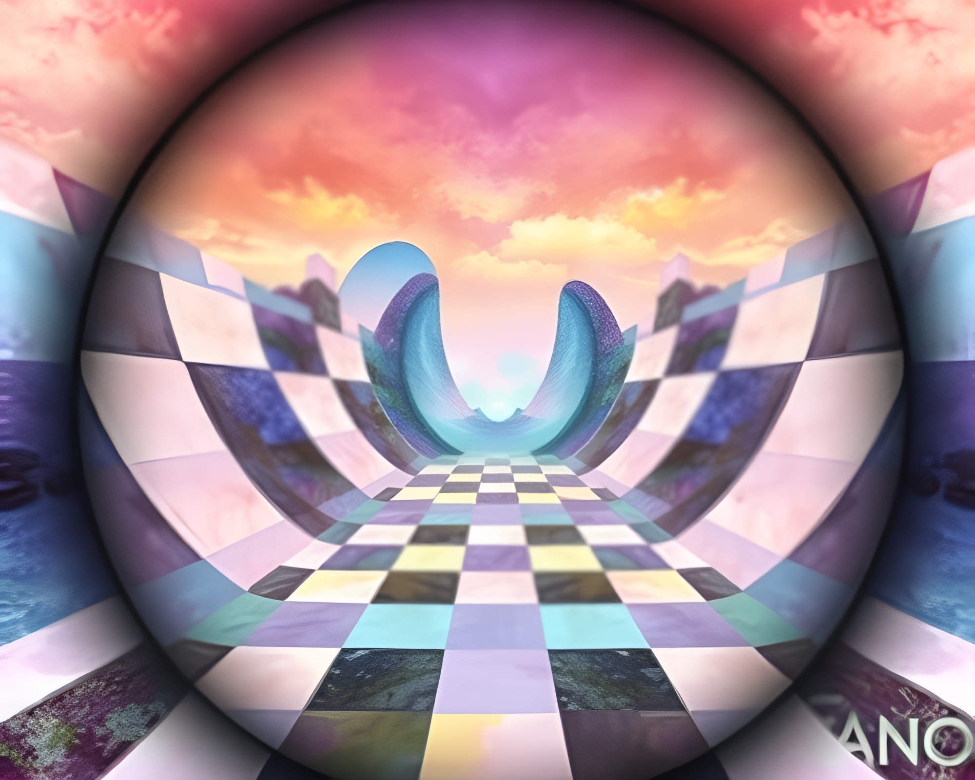 Surreal Dream Checkered Watercolor Landscape – free AI stock image
