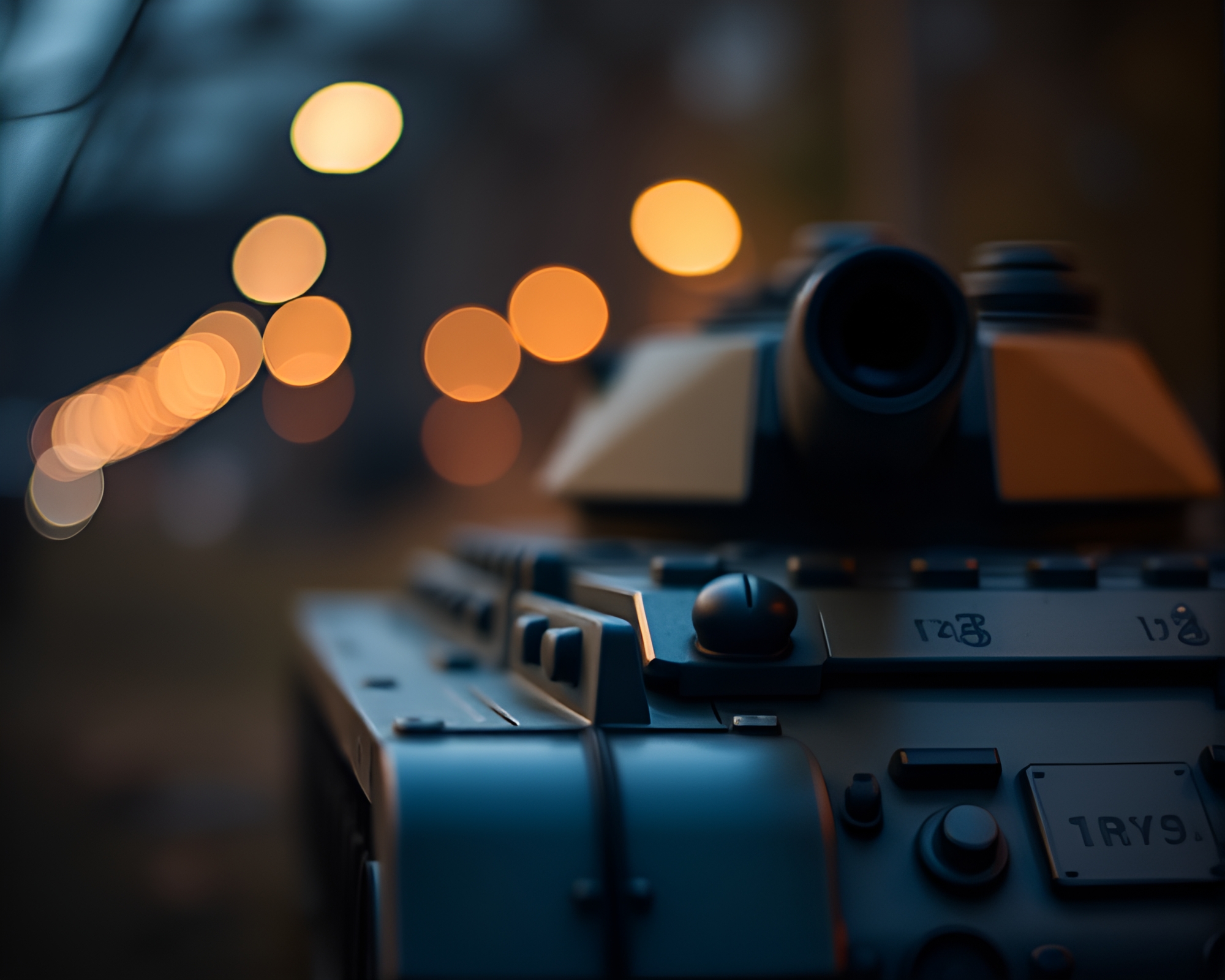Armored tank in bokeh foreground with rim lighting – free AI stock image