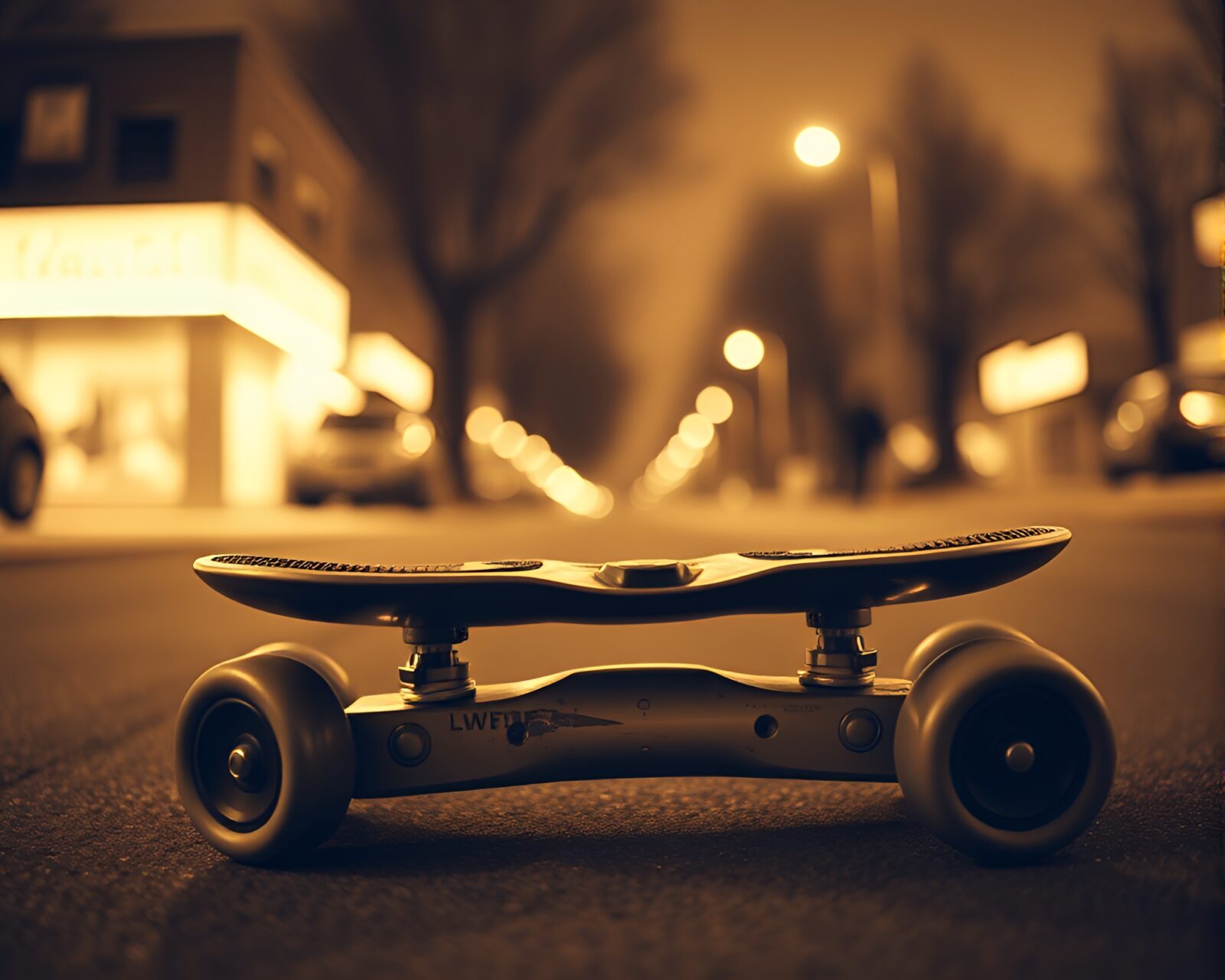 Detailed hoverboard schematic in sepia tones on focus-stacked image