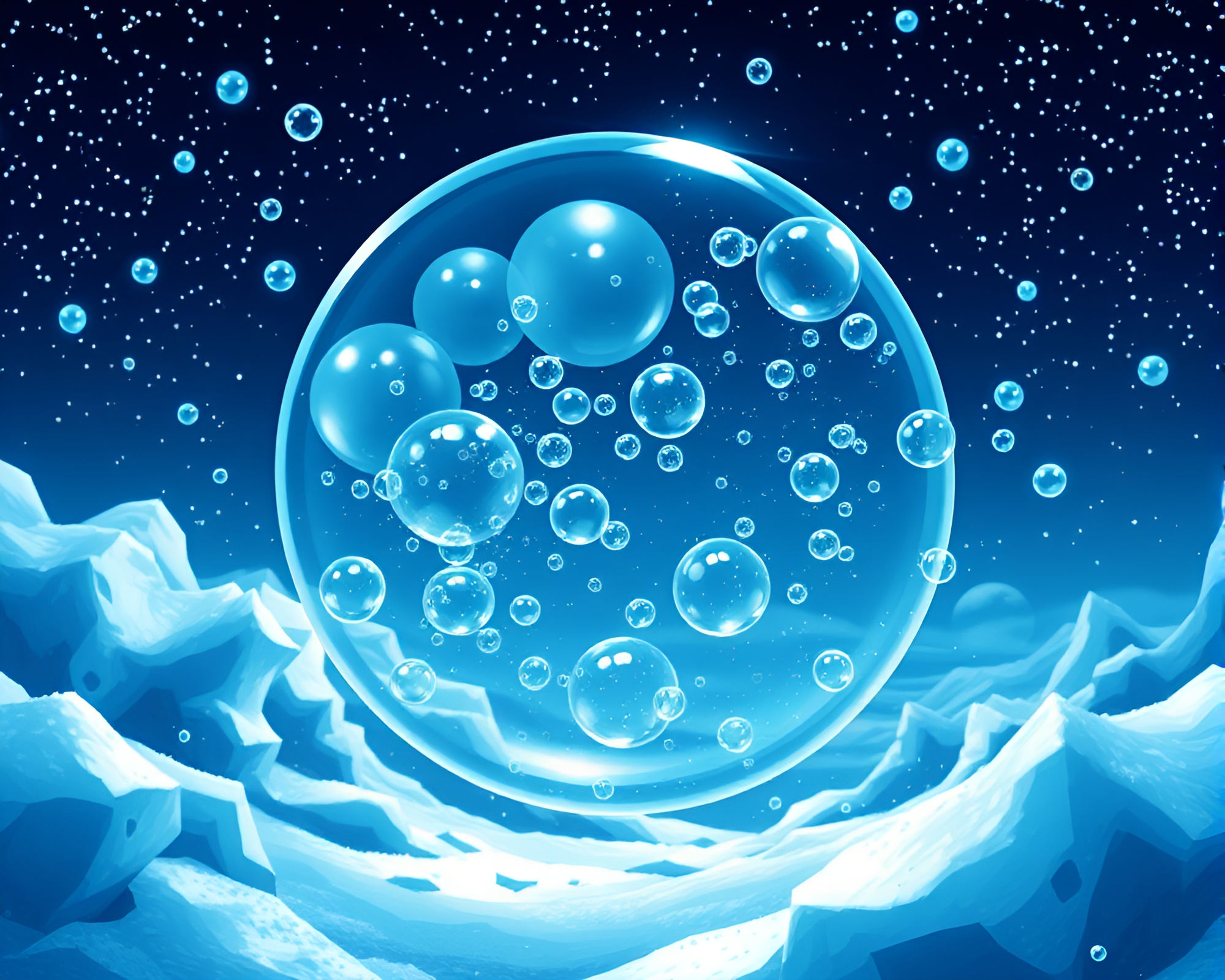 Frozen Time Bubble Clusters in Whiteout – free AI stock image