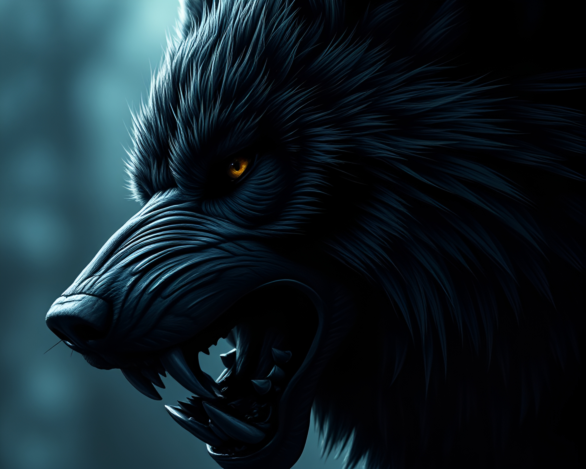 Intense Werewolf Close-up in Stylish Noir – free AI stock image