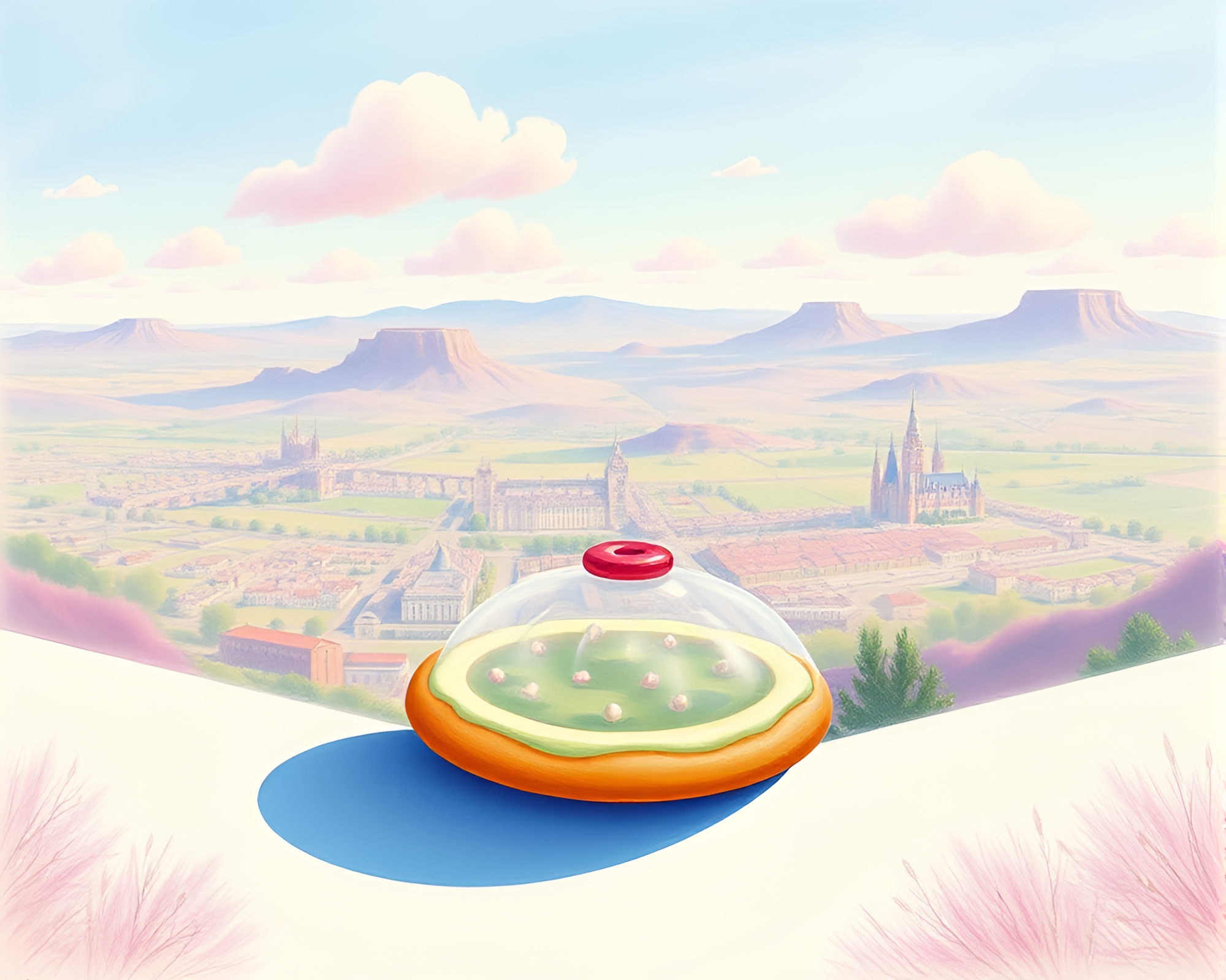 Dreamy Panoramic View of Jelly-filled Doughnut Paradise – free AI stock image