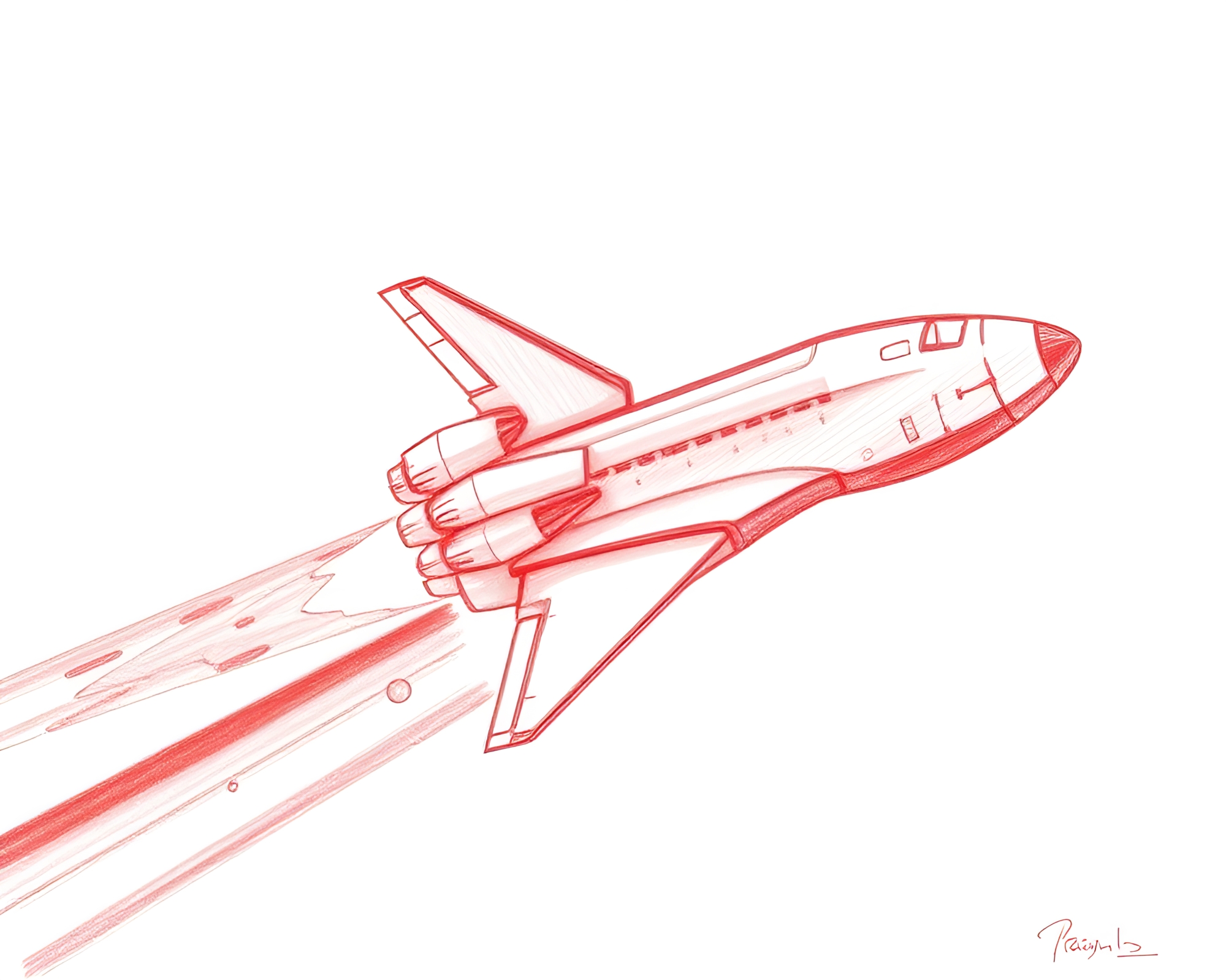 Rainbow Refraction in Monochrome Space Shuttle Sketch – free AI stock image