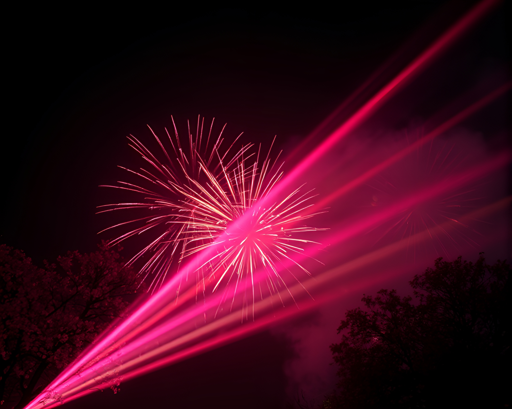 Spring Blossom Festival Illuminated by Laser Beams – free AI stock image