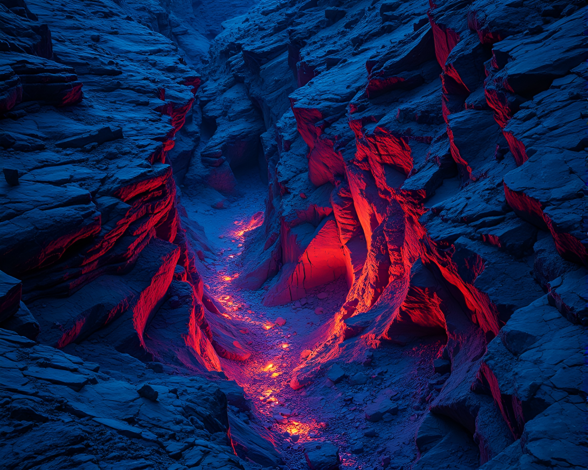 Eroded Mosaic Canyons in Sapphire Light – free AI stock image