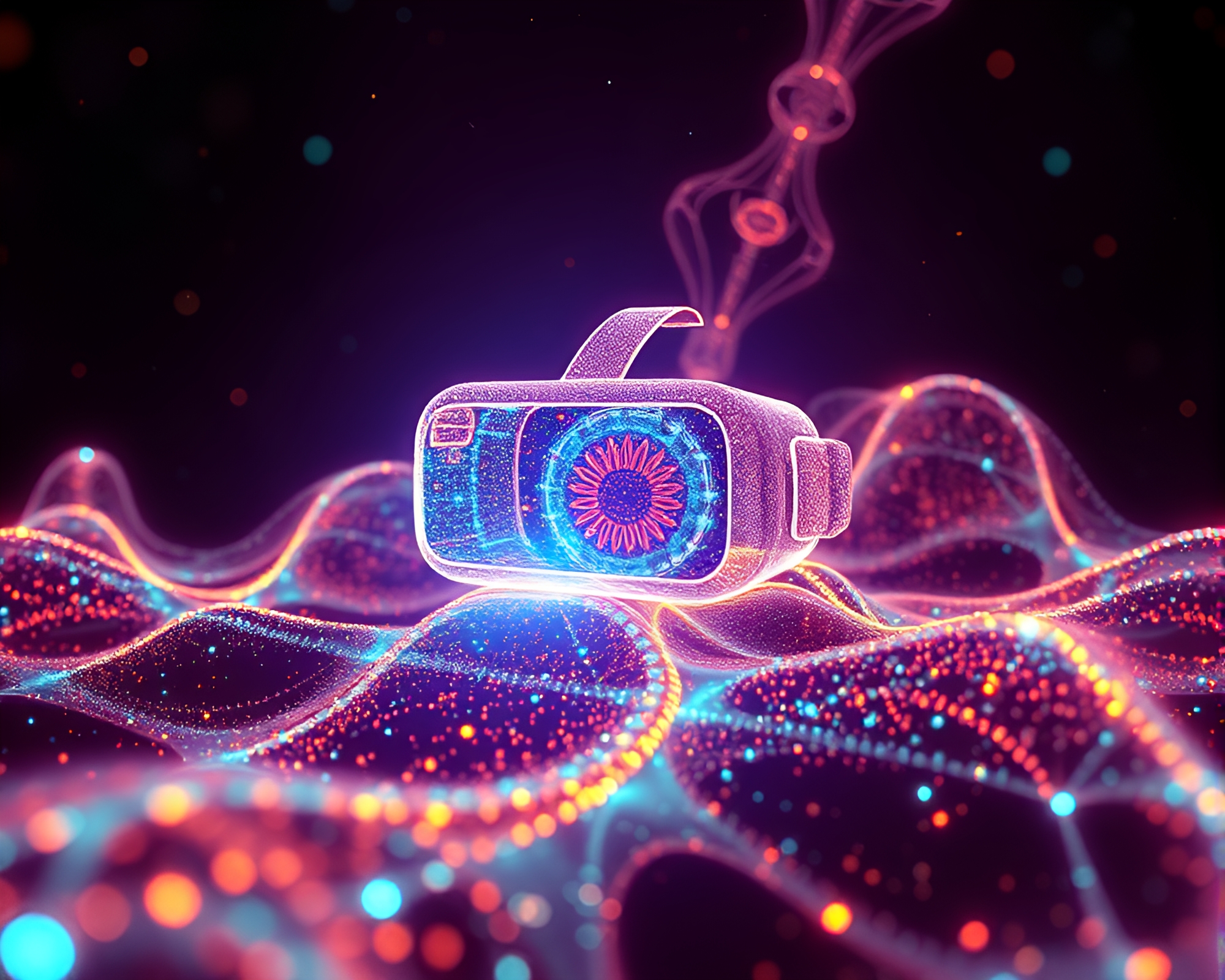 Virtual Reality Fractal Art Hub with Grain Overlay – free AI stock image