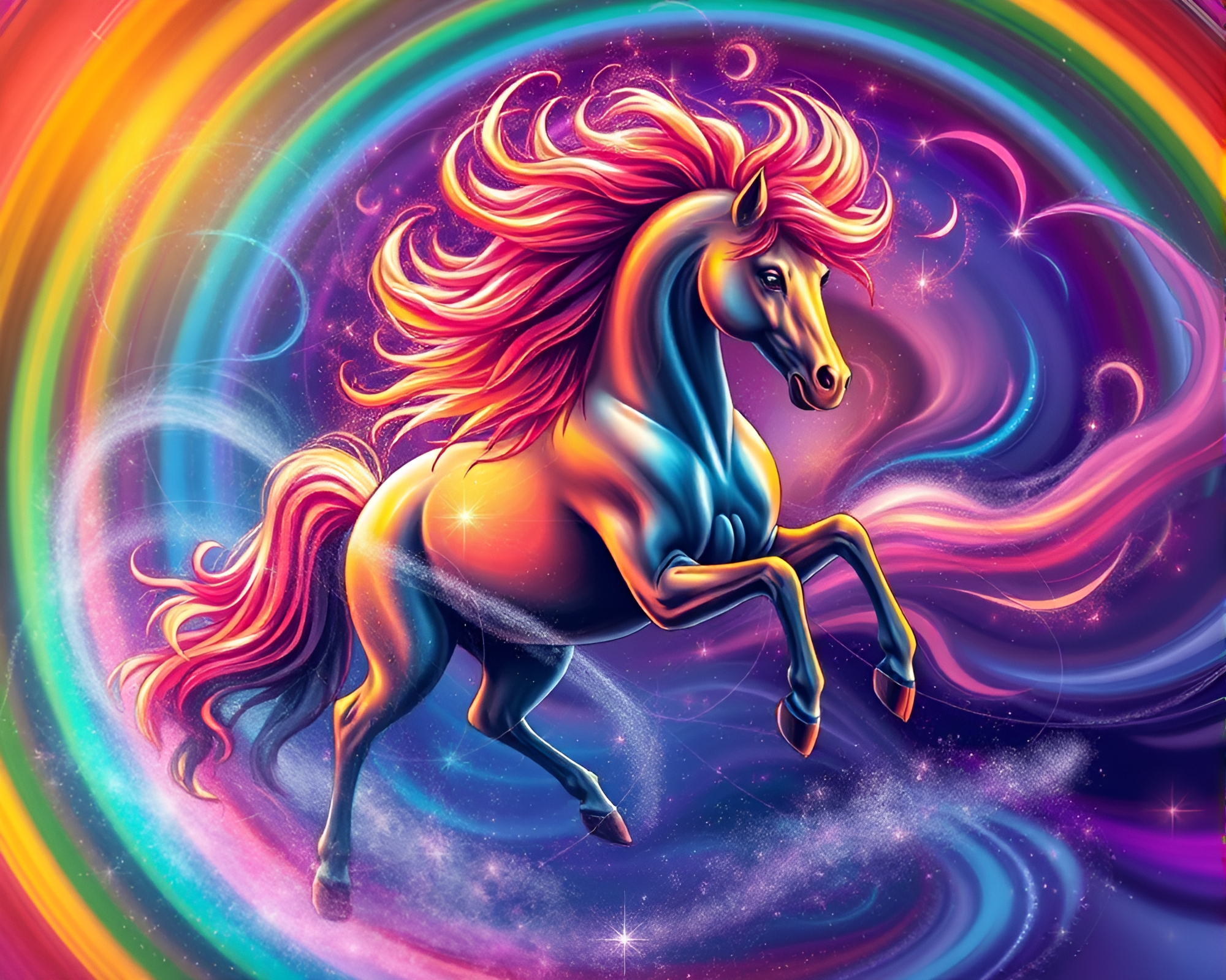Technicolor Vortex Gallops: Wild Stallion in Rainbow Spectrum – free AI stock image