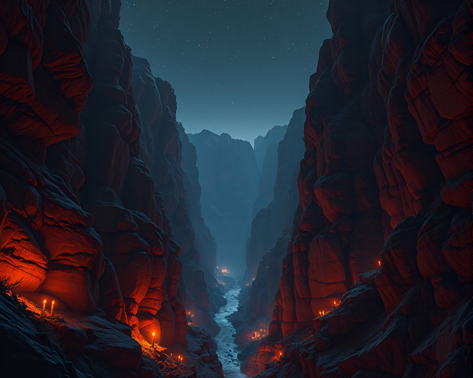Detailed 3D scan of canyon with candlelit ambiance