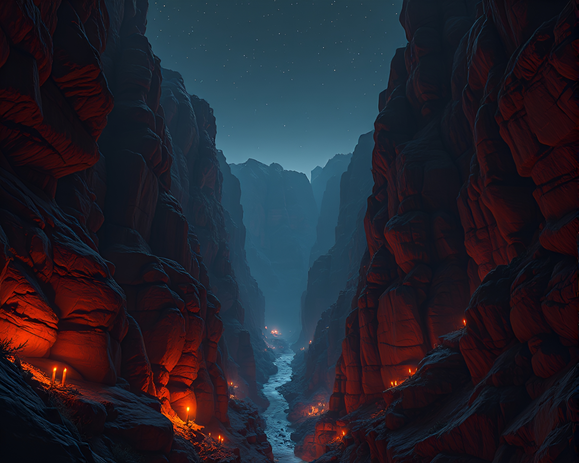 Eroded Canyon Illuminated by Candlelight in Stippling Style – free AI stock image