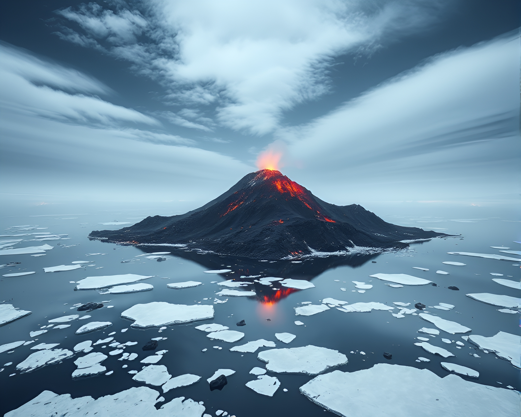Ethereal Embers Dance on Antarctic Volcanic Island – free AI stock image