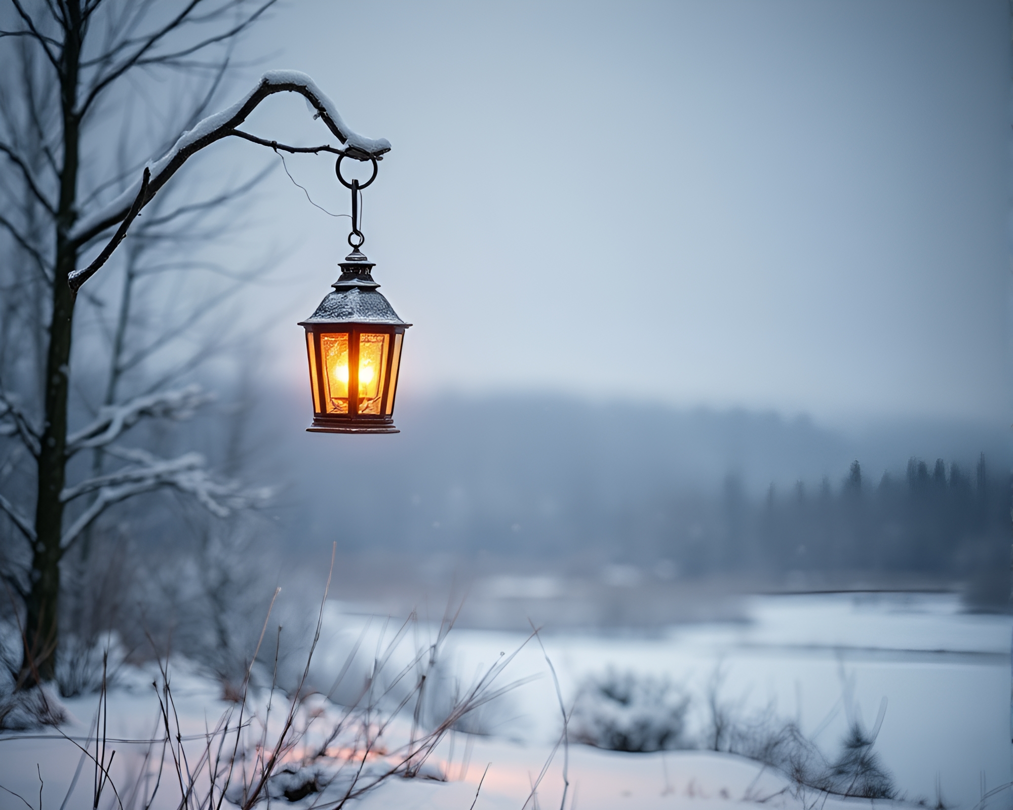 Northern Tundra Night with Lantern Light Divisionism – free AI stock image